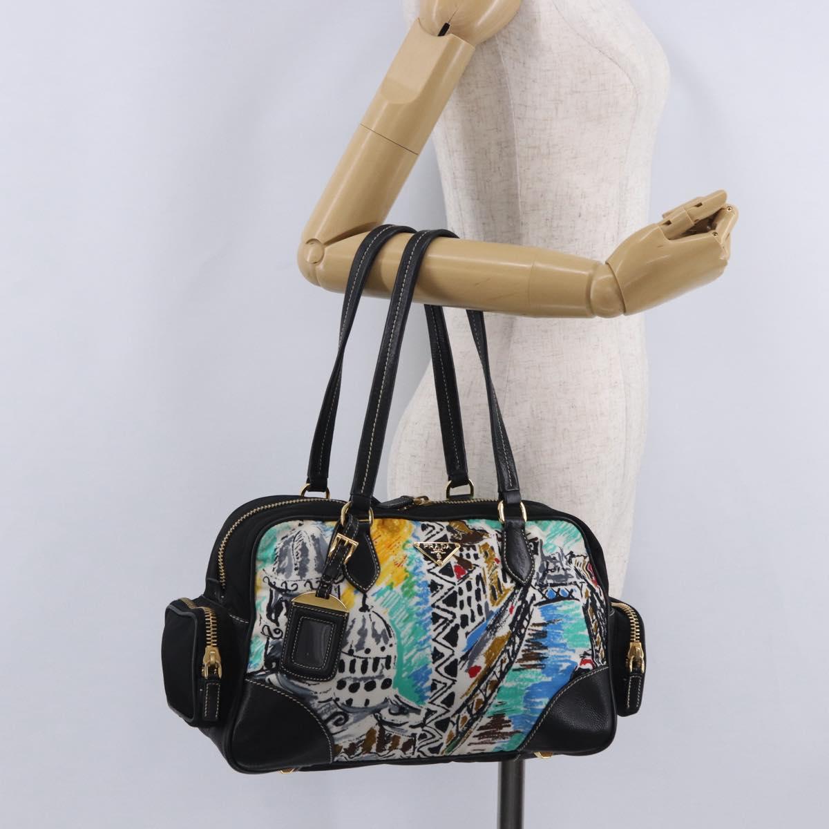 PRADA Venice Tote Bag Nylon Leather Multicolor Gold Auth am12575V