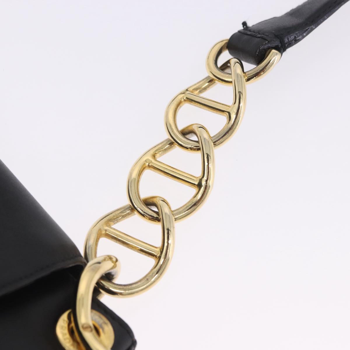 PRADA Chain Shoulder Bag Leather Black Gold Auth am12576V