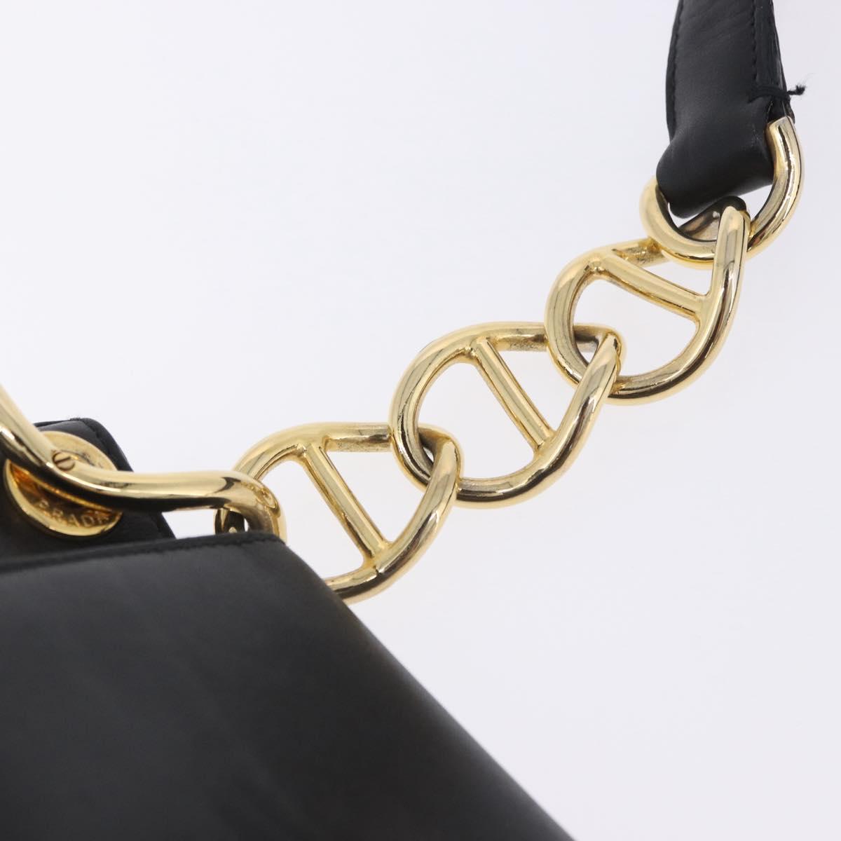 PRADA Chain Shoulder Bag Leather Black Gold Auth am12576V