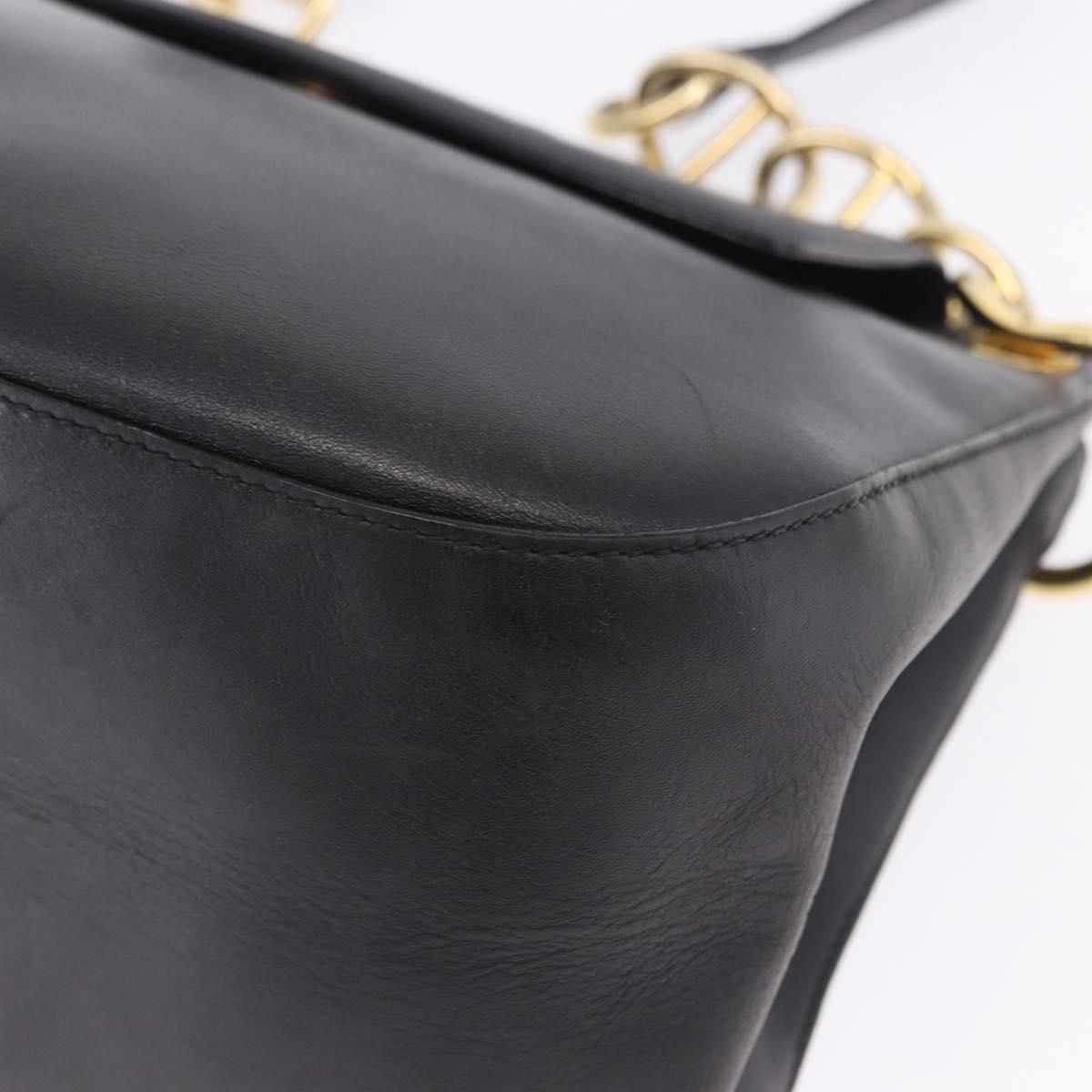 PRADA Chain Shoulder Bag Leather Black Gold Auth am12576V