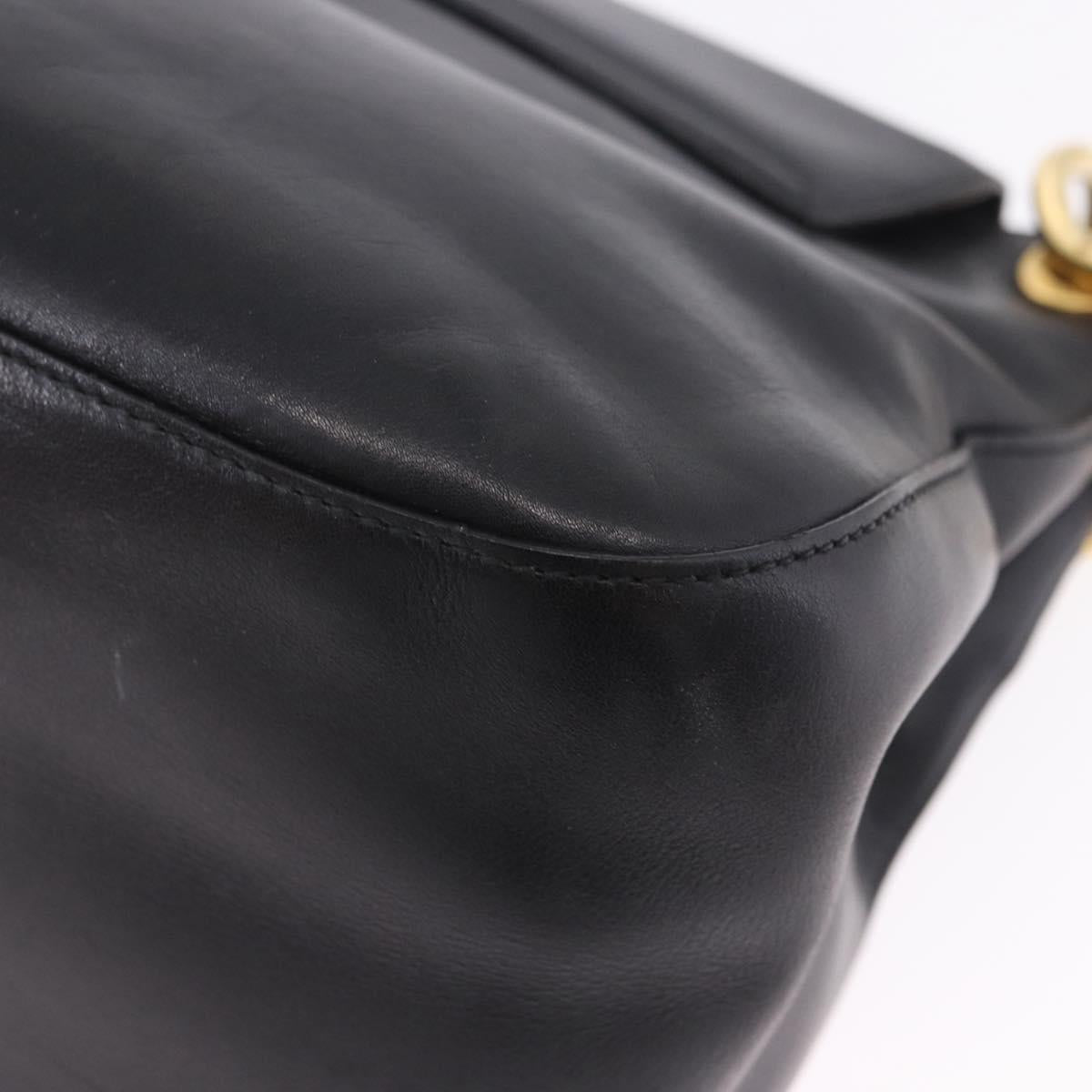 PRADA Chain Shoulder Bag Leather Black Gold Auth am12576V