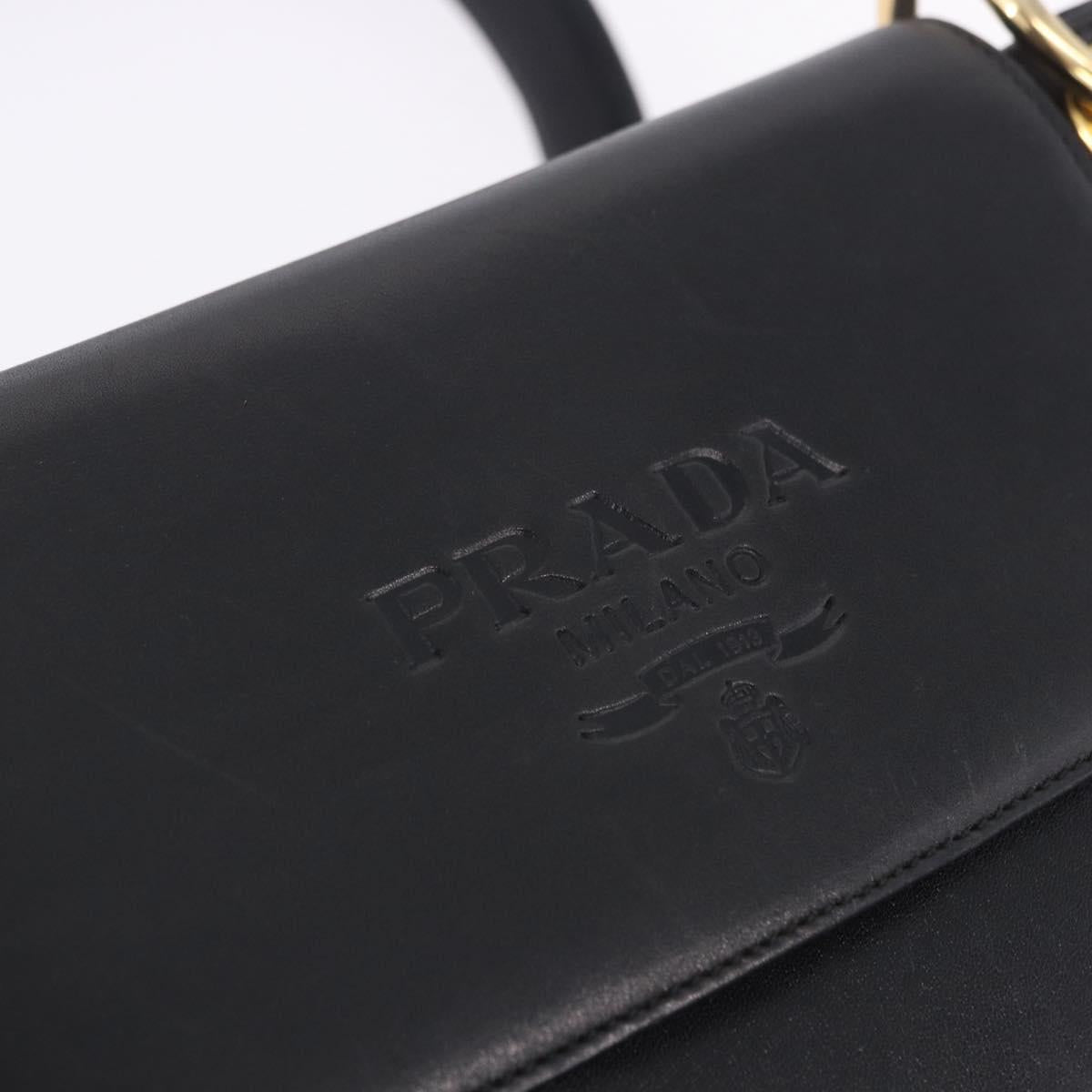 PRADA Chain Shoulder Bag Leather Black Gold Auth am12576V