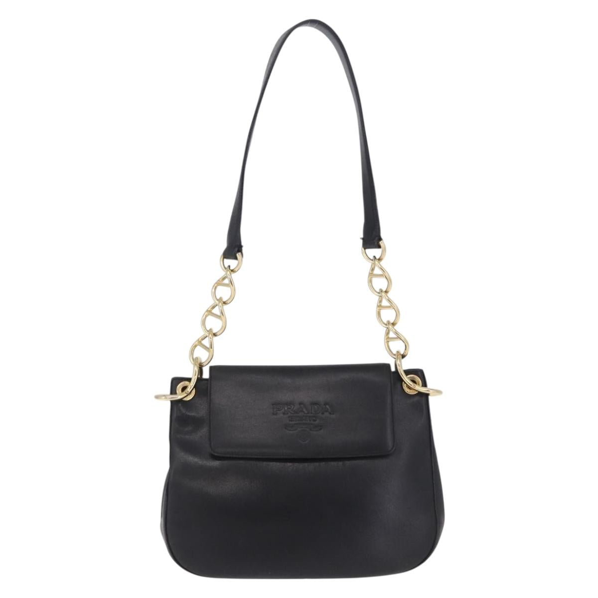 PRADA Chain Shoulder Bag Leather Black Gold Auth am12576V