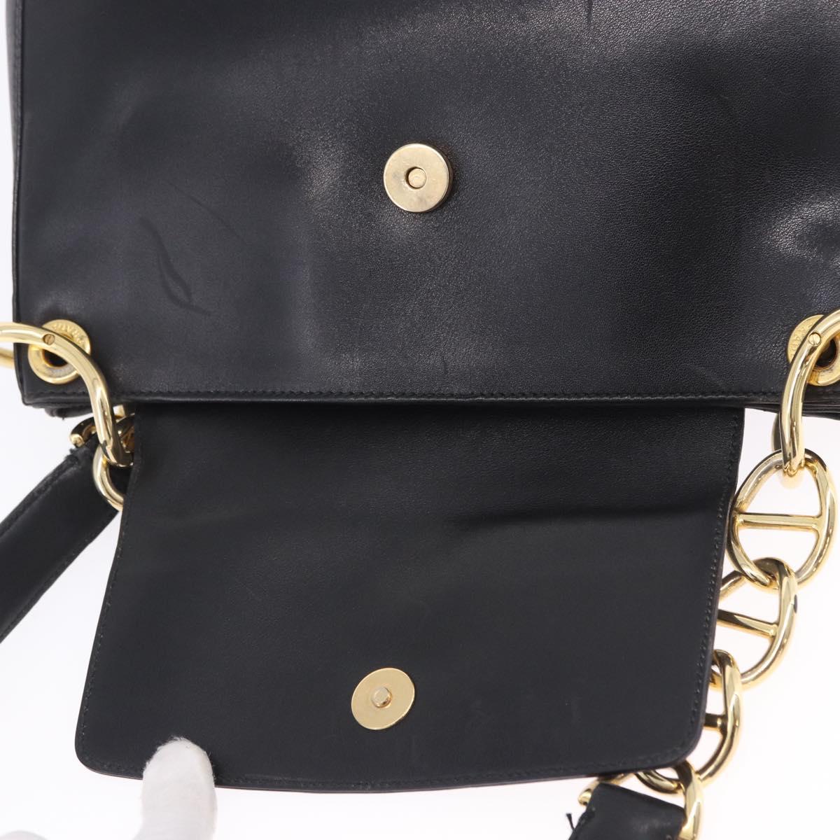 PRADA Chain Shoulder Bag Leather Black Gold Auth am12576V