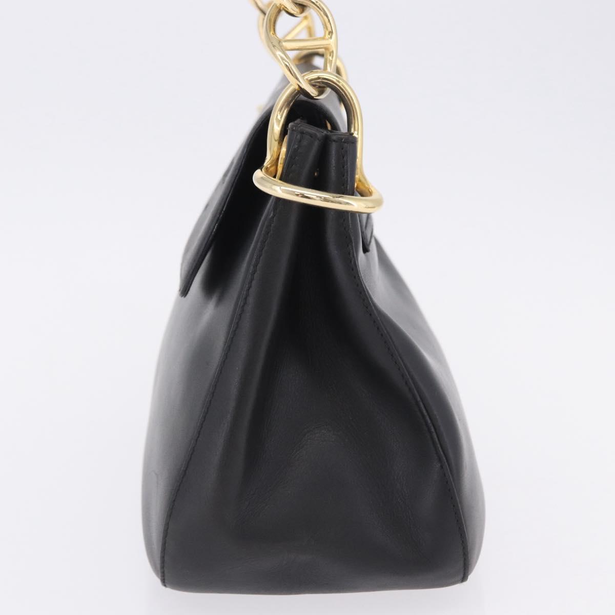 PRADA Chain Shoulder Bag Leather Black Gold Auth am12576V