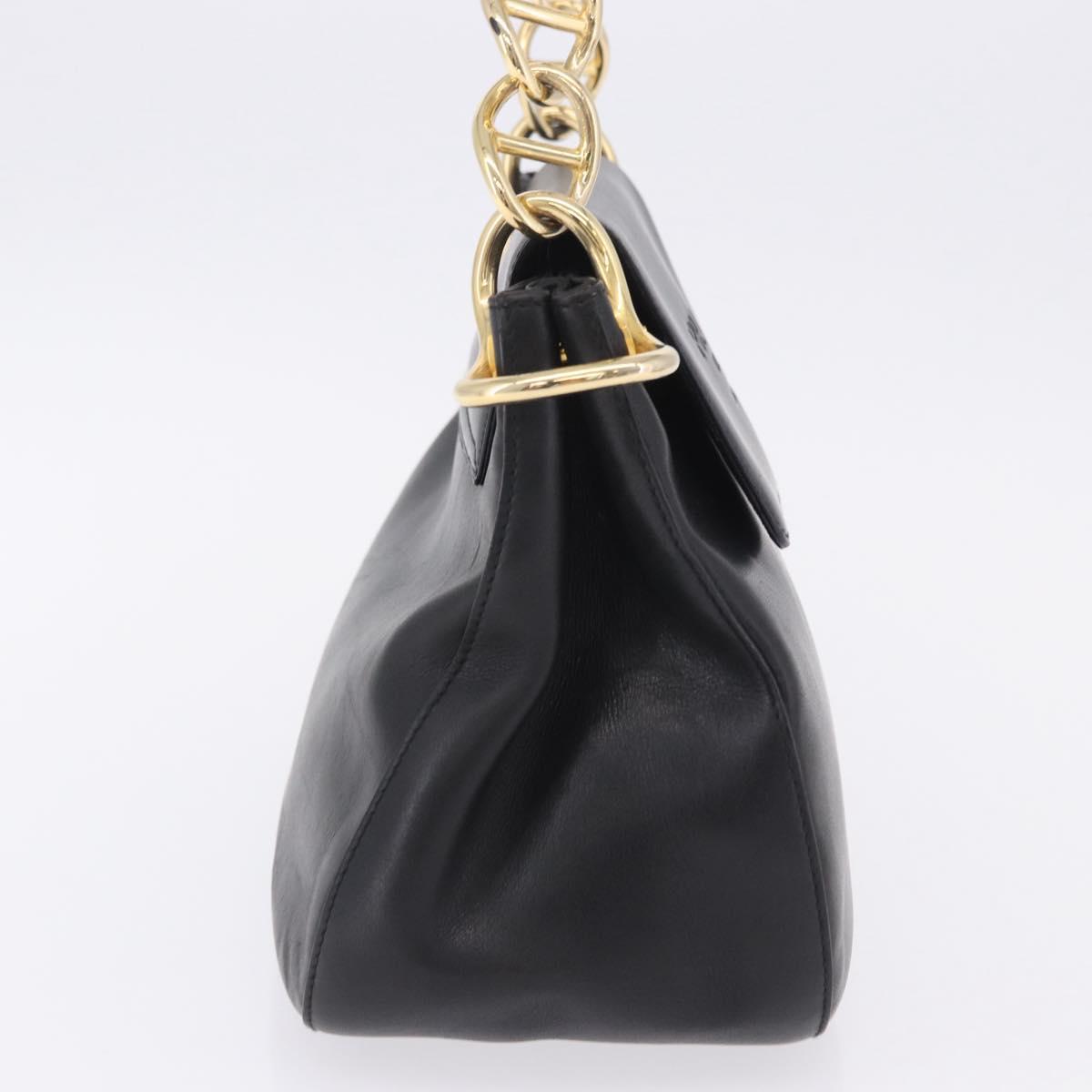 PRADA Chain Shoulder Bag Leather Black Gold Auth am12576V
