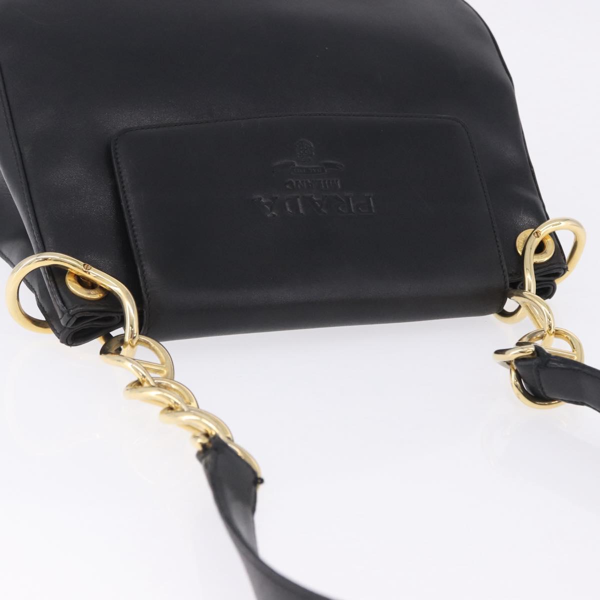 PRADA Chain Shoulder Bag Leather Black Gold Auth am12576V