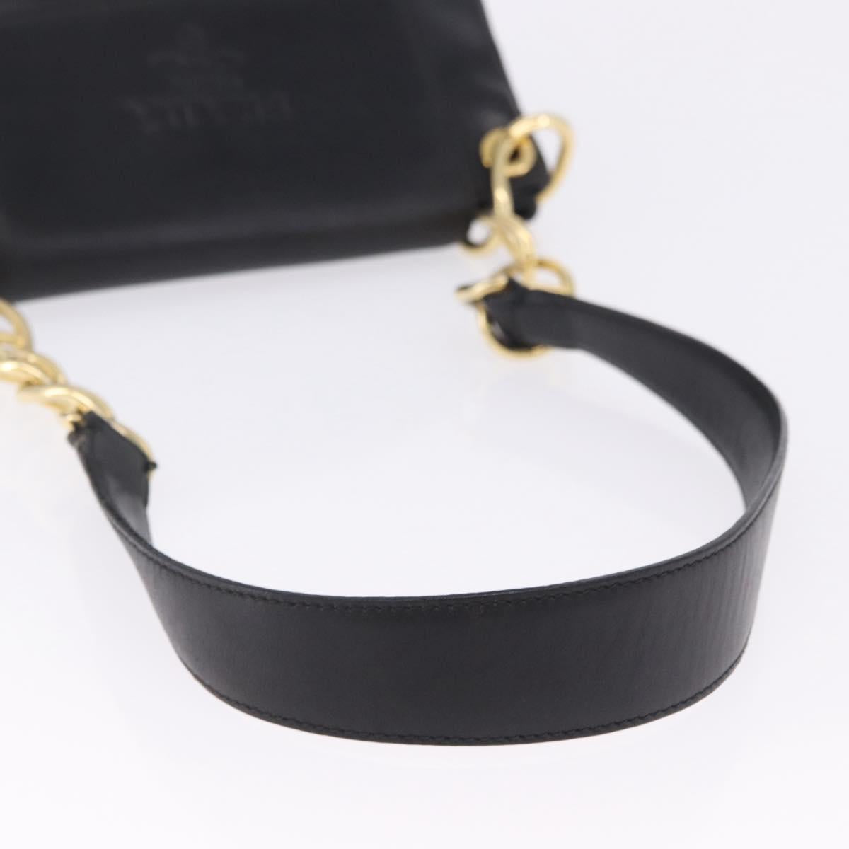 PRADA Chain Shoulder Bag Leather Black Gold Auth am12576V
