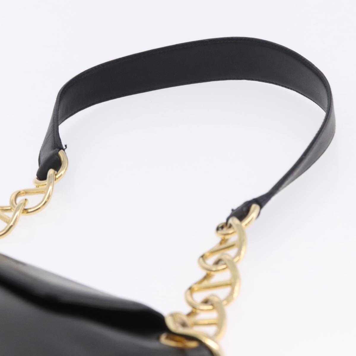 PRADA Chain Shoulder Bag Leather Black Gold Auth am12576V