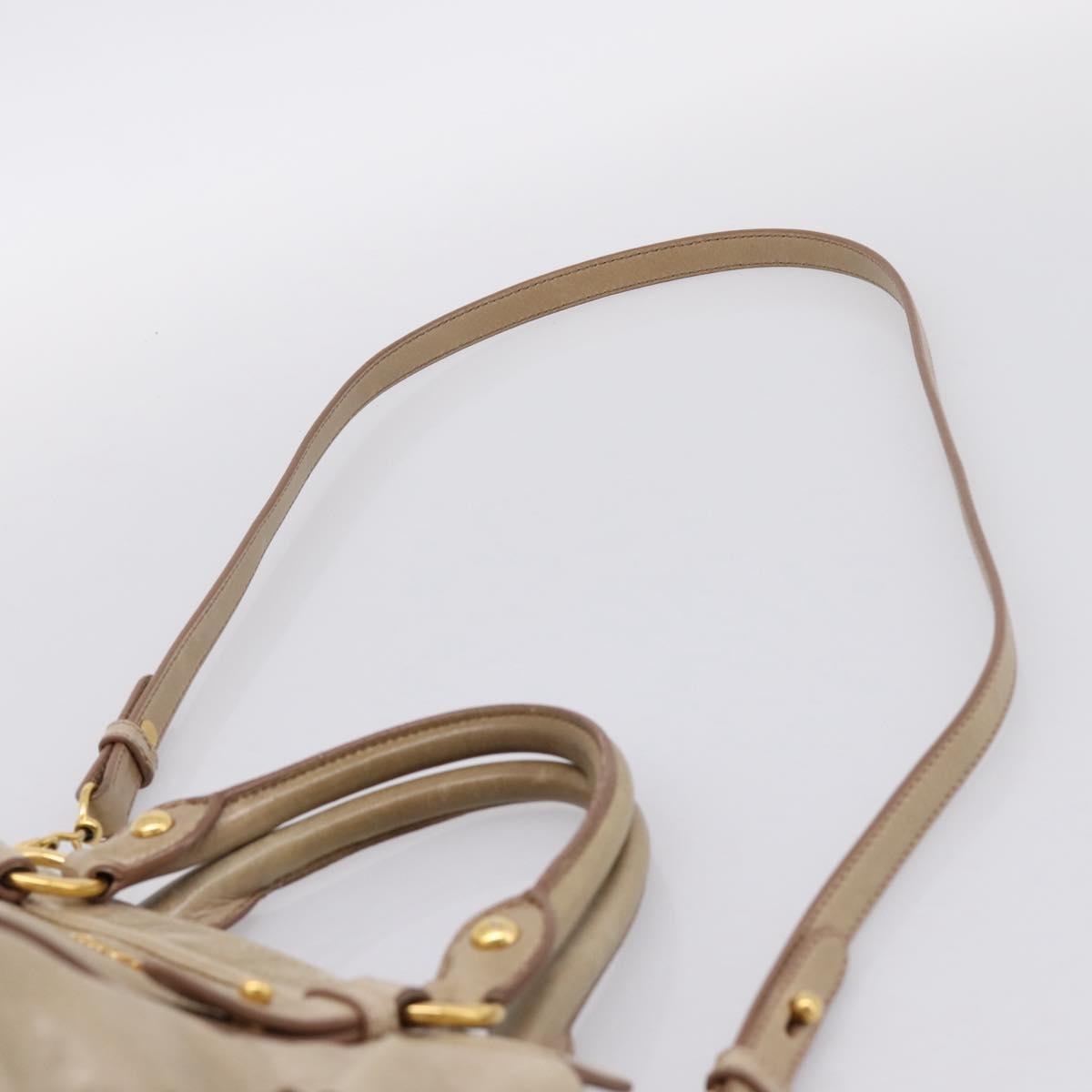 Miu Miu Side Ribbon Hand Bag Leather 2way Beige Gold RN0939 Auth am12577V