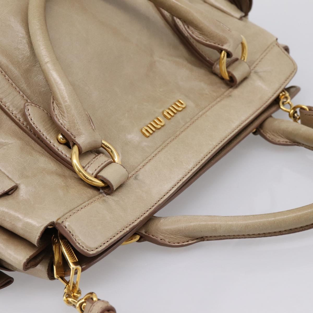 Miu Miu Side Ribbon Hand Bag Leather 2way Beige Gold RN0939 Auth am12577V