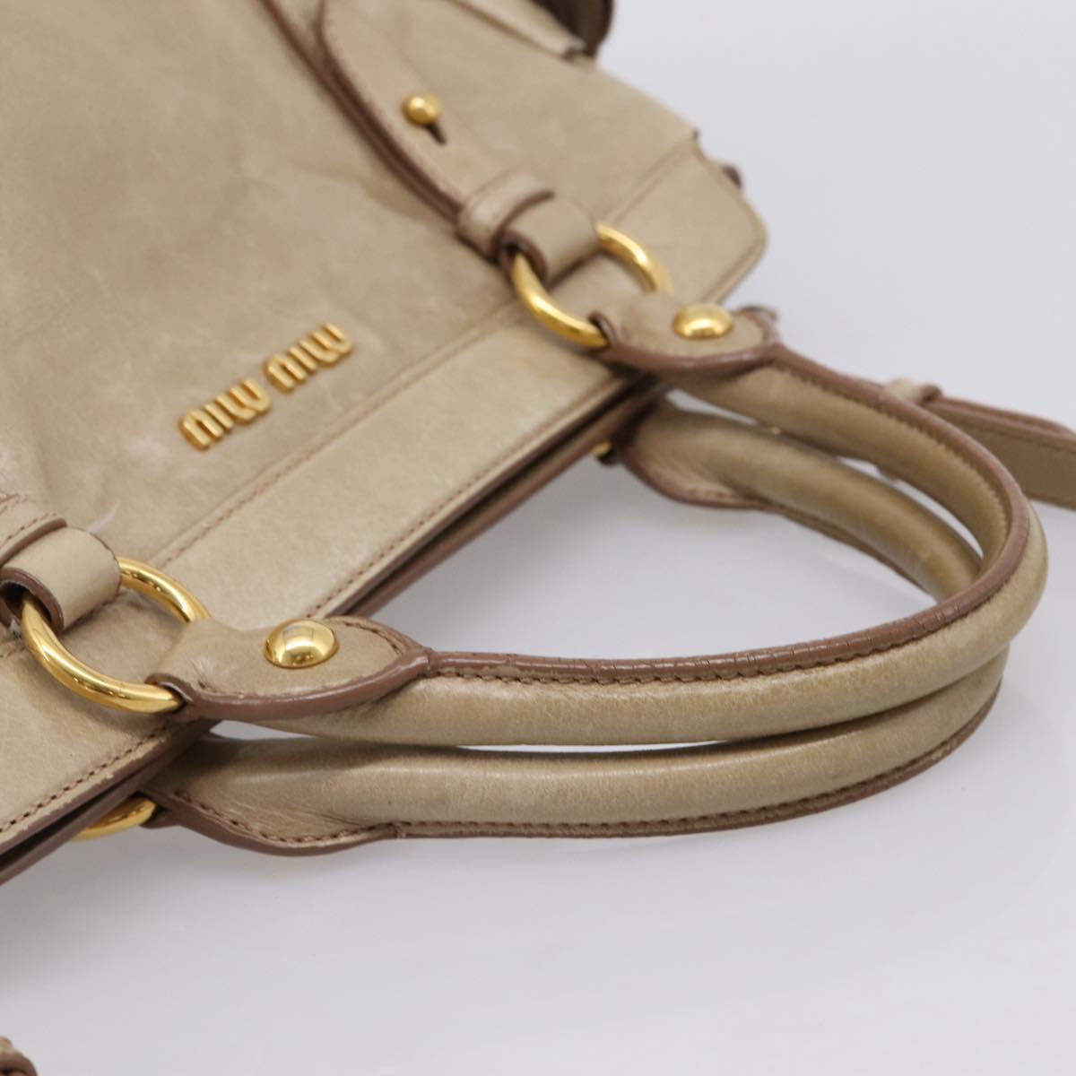 Miu Miu Side Ribbon Hand Bag Leather 2way Beige Gold RN0939 Auth am12577V