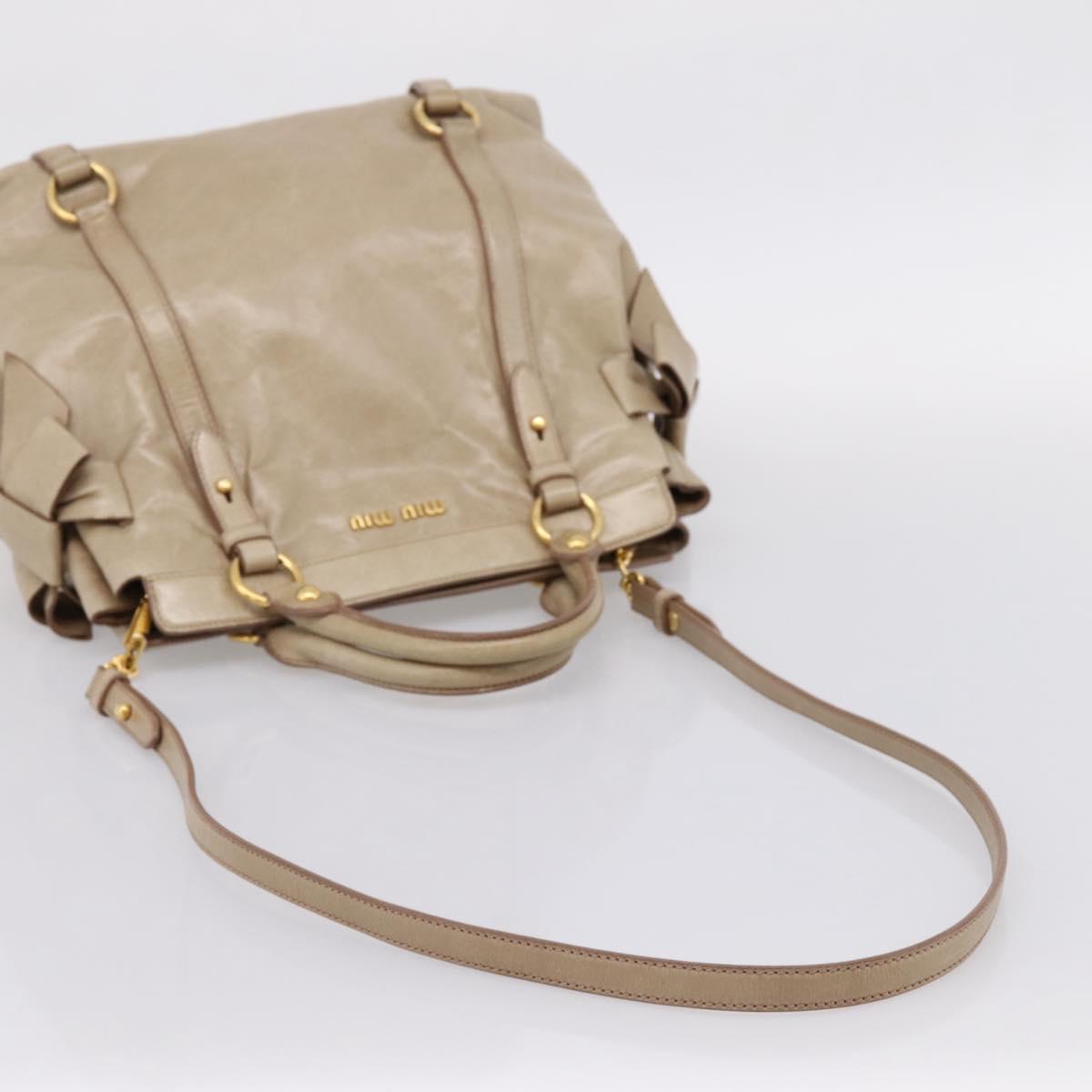 Miu Miu Side Ribbon Hand Bag Leather 2way Beige Gold RN0939 Auth am12577V
