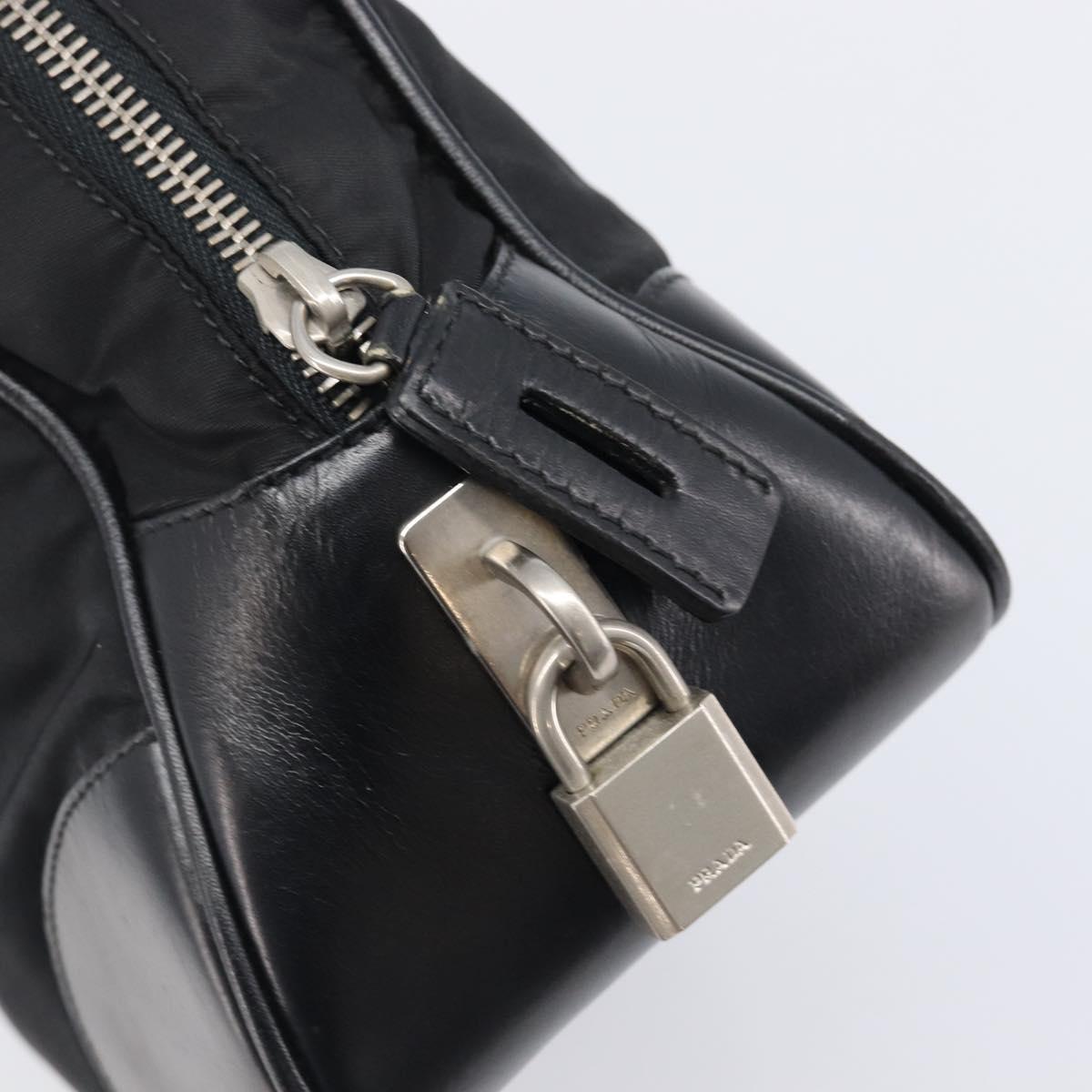 PRADA Hand Bag Nylon Leather Black Silver Auth am12578V