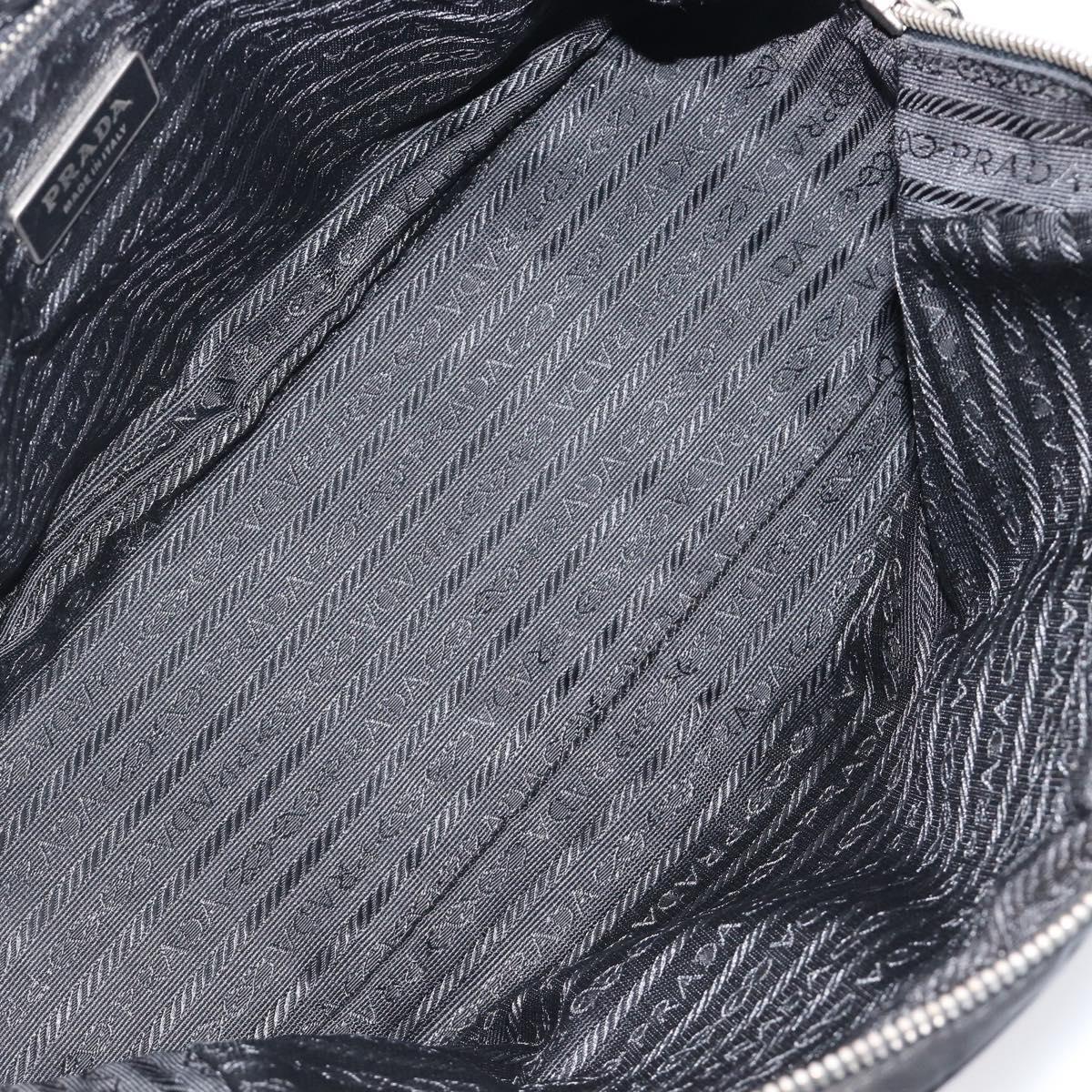 PRADA Hand Bag Nylon Leather Black Silver Auth am12578V