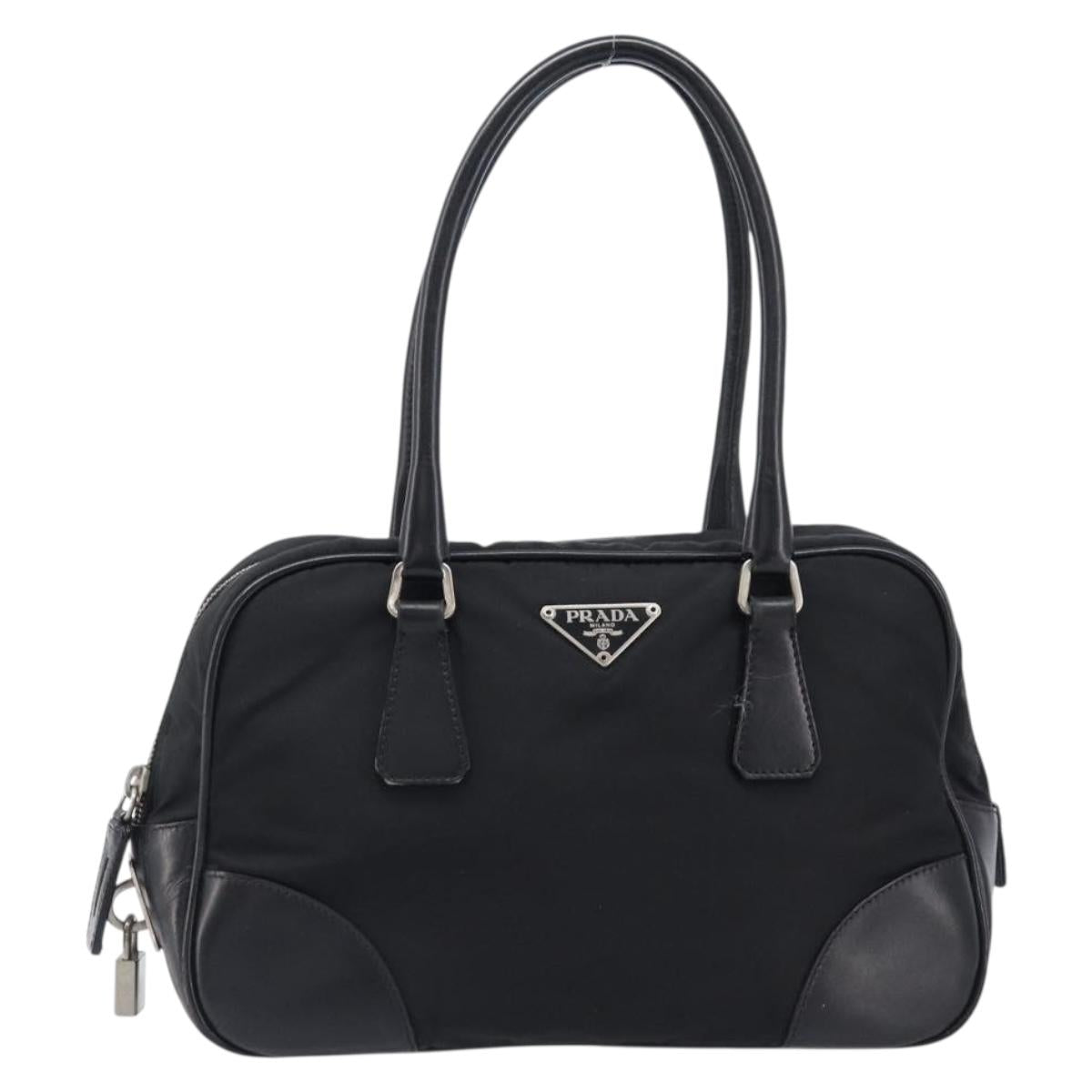 PRADA Hand Bag Nylon Leather Black Silver Auth am12578V