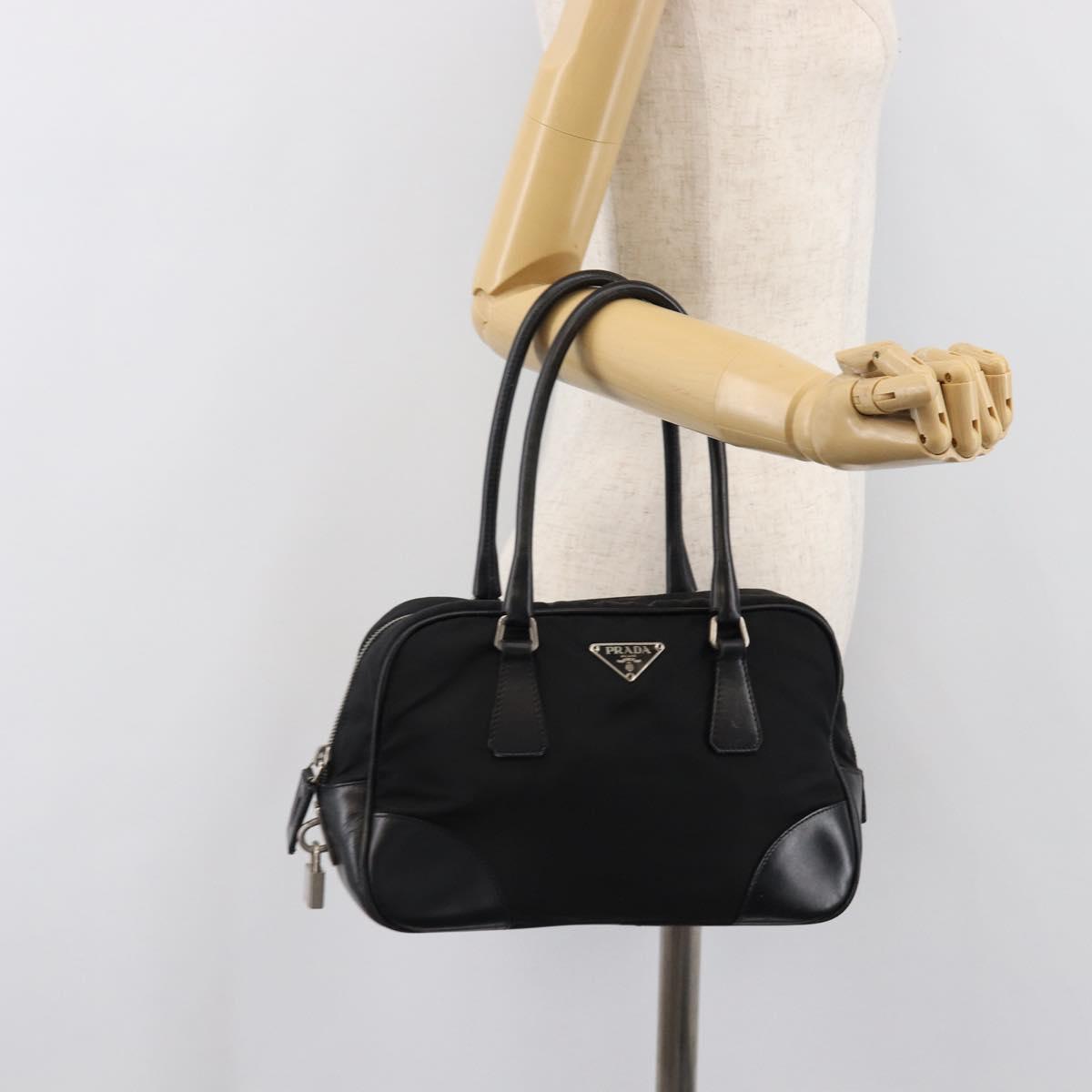PRADA Hand Bag Nylon Leather Black Silver Auth am12578V