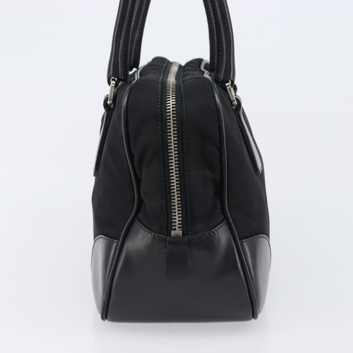 PRADA Hand Bag Nylon Leather Black Silver Auth am12578V