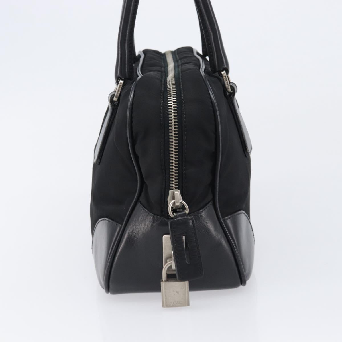 PRADA Hand Bag Nylon Leather Black Silver Auth am12578V