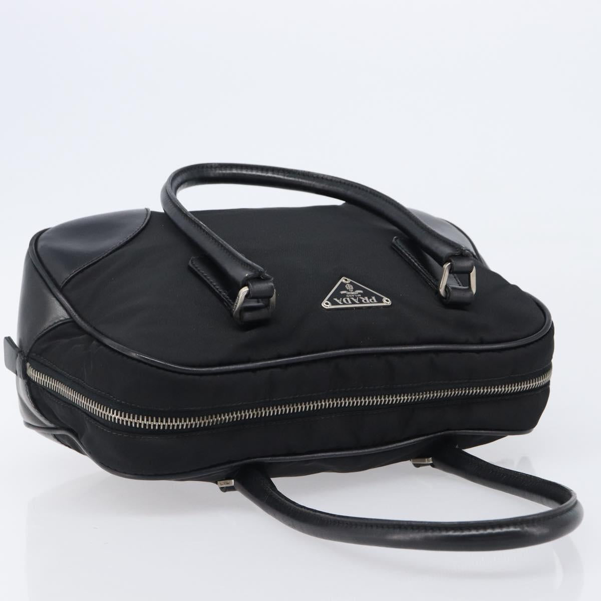 PRADA Hand Bag Nylon Leather Black Silver Auth am12578V