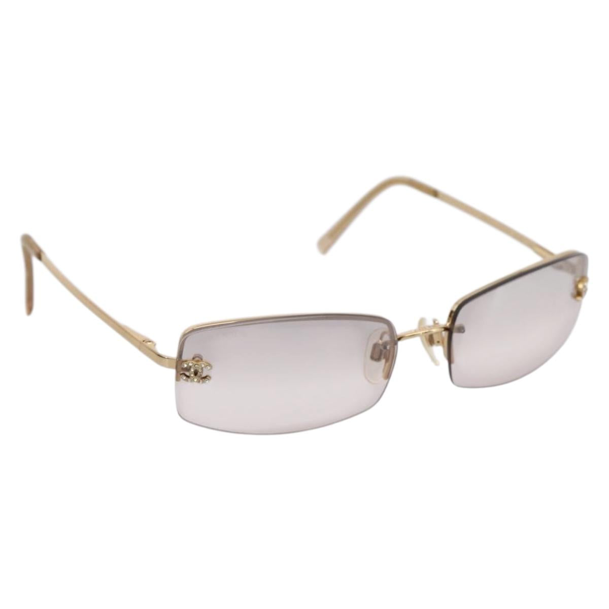 CHANEL CC Rimless Rhinestone Sunglasses metal Brown CC Auth am12579M