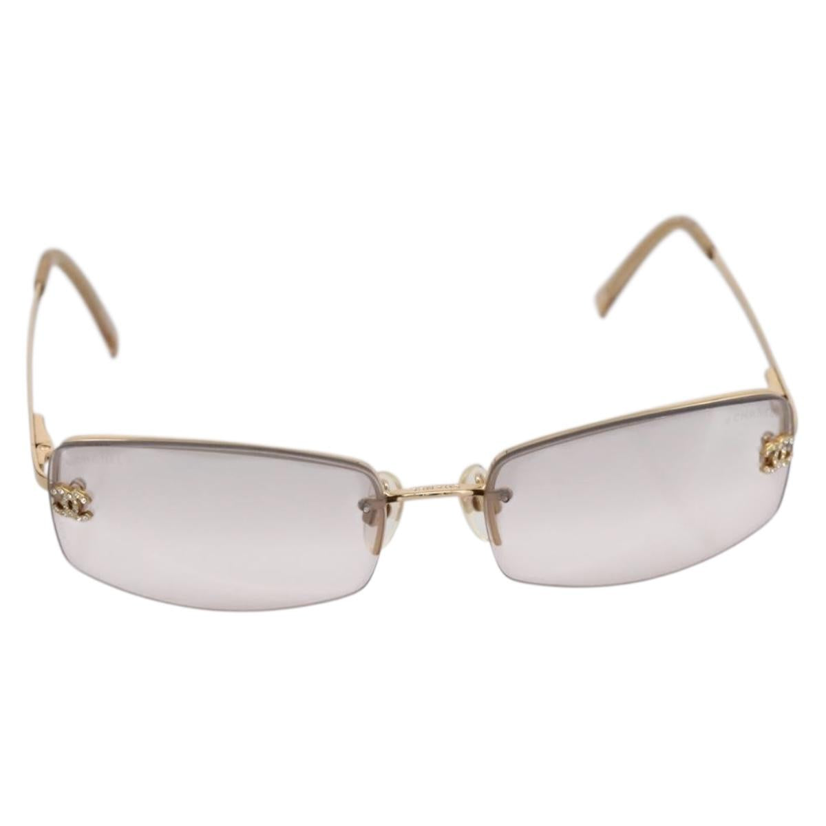 CHANEL CC Rimless Rhinestone Sunglasses metal Brown CC Auth am12579M