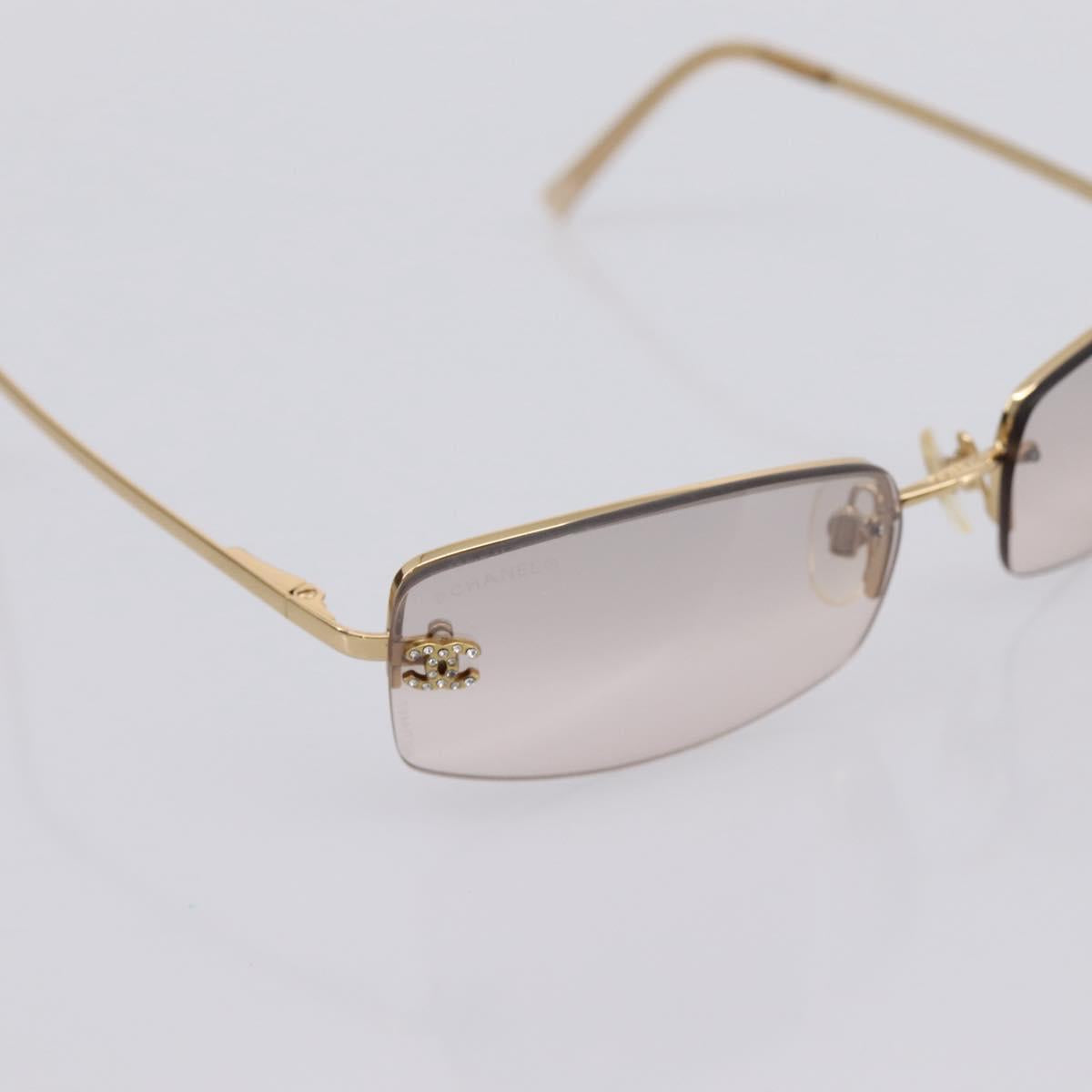 CHANEL CC Rimless Rhinestone Sunglasses metal Brown CC Auth am12579M
