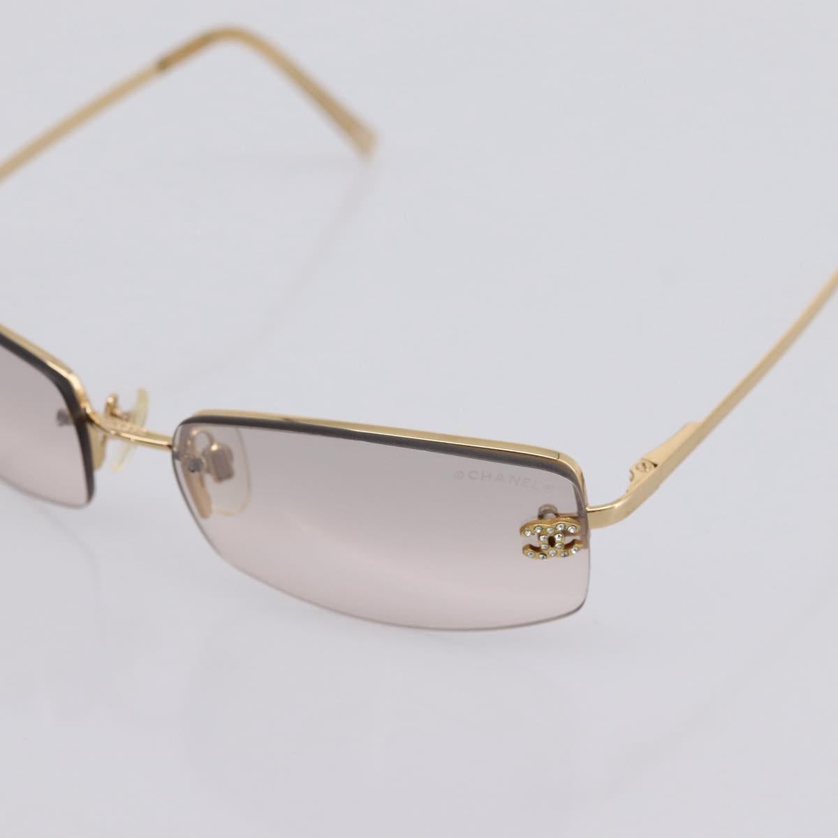 CHANEL CC Rimless Rhinestone Sunglasses metal Brown CC Auth am12579M
