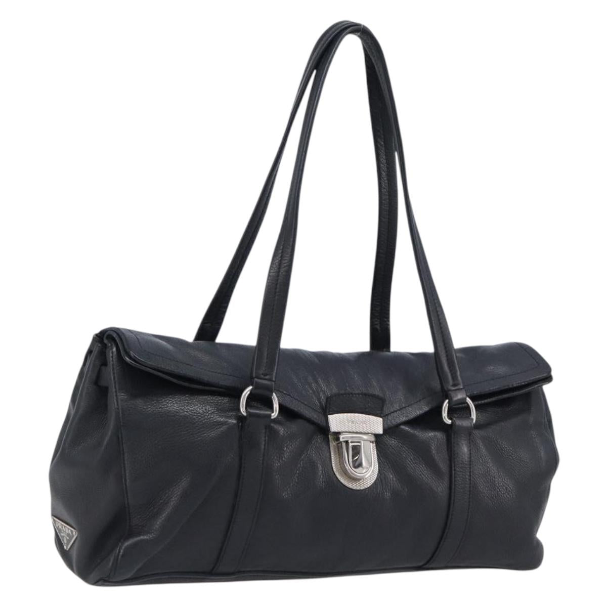 PRADA Tote Bag Leather Black Silver Auth am12581M