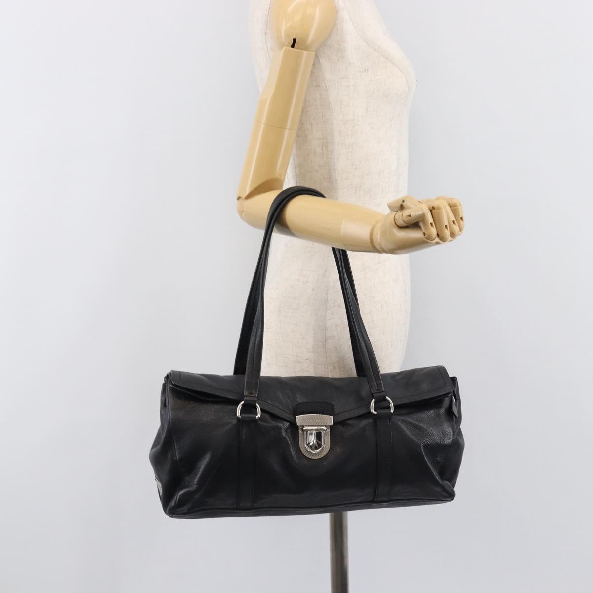 PRADA Tote Bag Leather Black Silver Auth am12581M