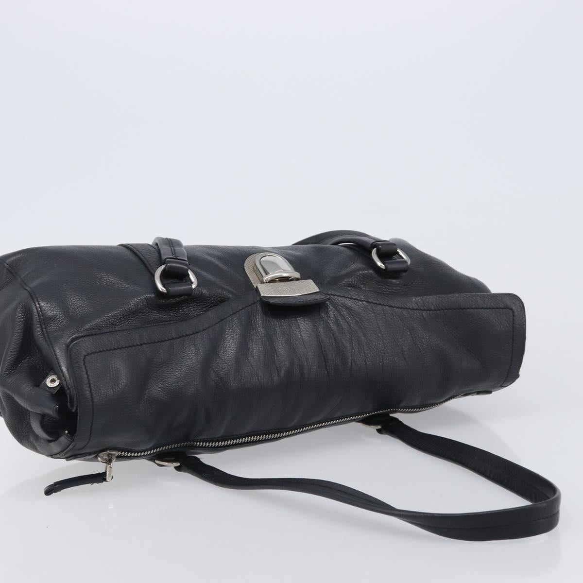 PRADA Tote Bag Leather Black Silver Auth am12581M