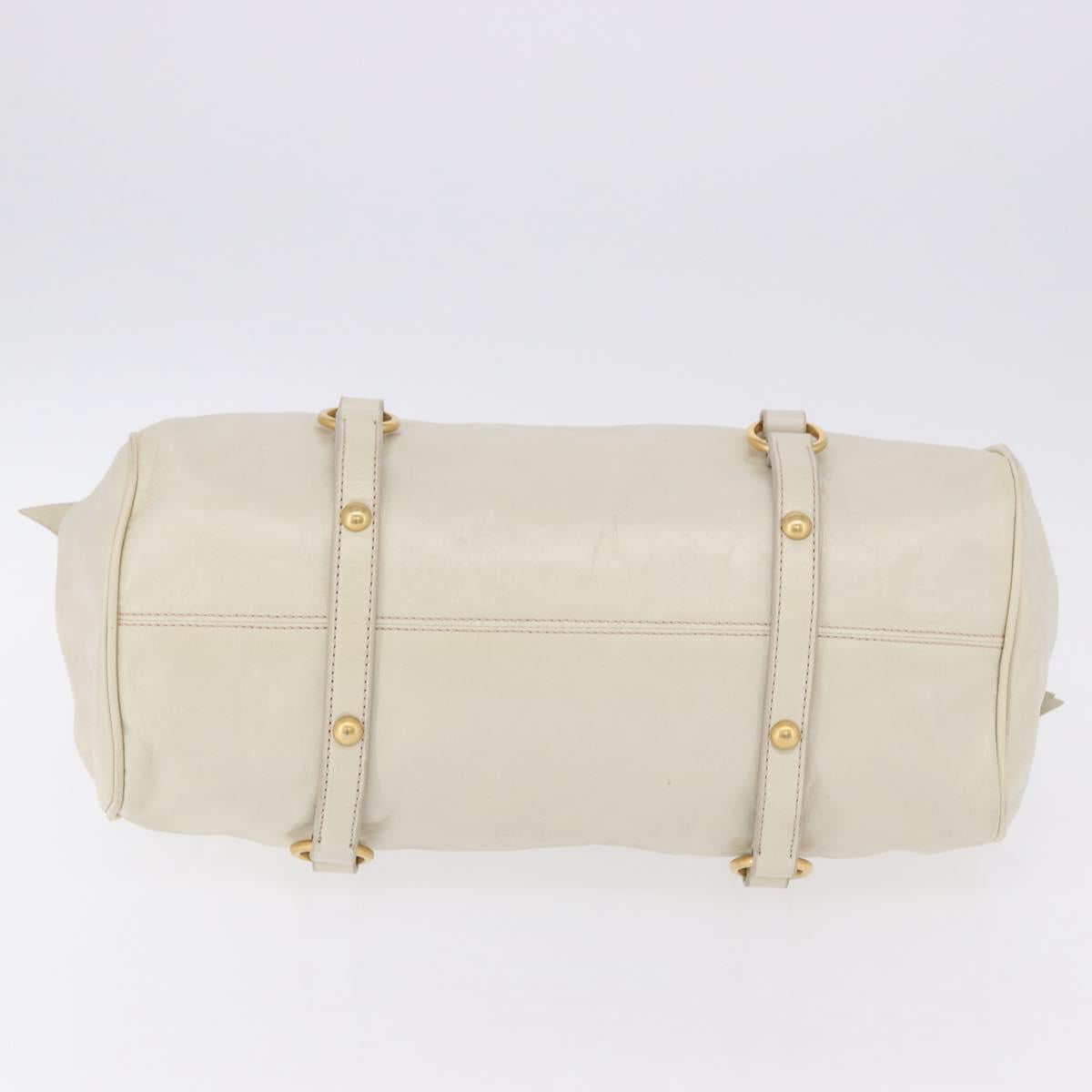 Miu Miu Side Ribbon Hand Bag Leather 2way White Gold Auth am12582V