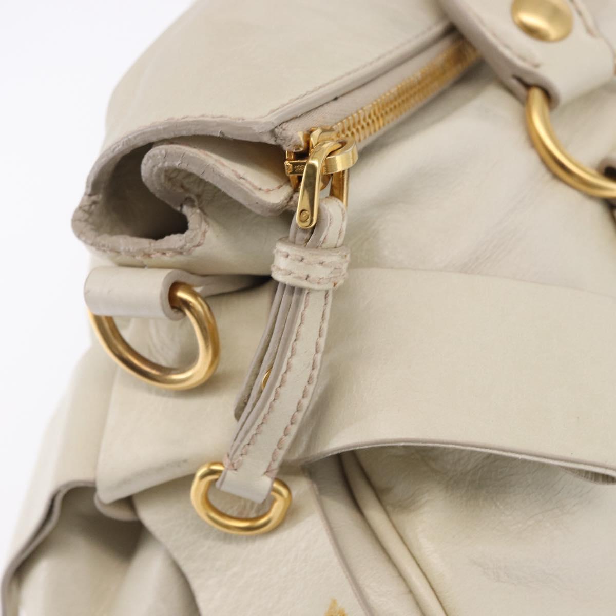 Miu Miu Side Ribbon Hand Bag Leather 2way White Gold Auth am12582V