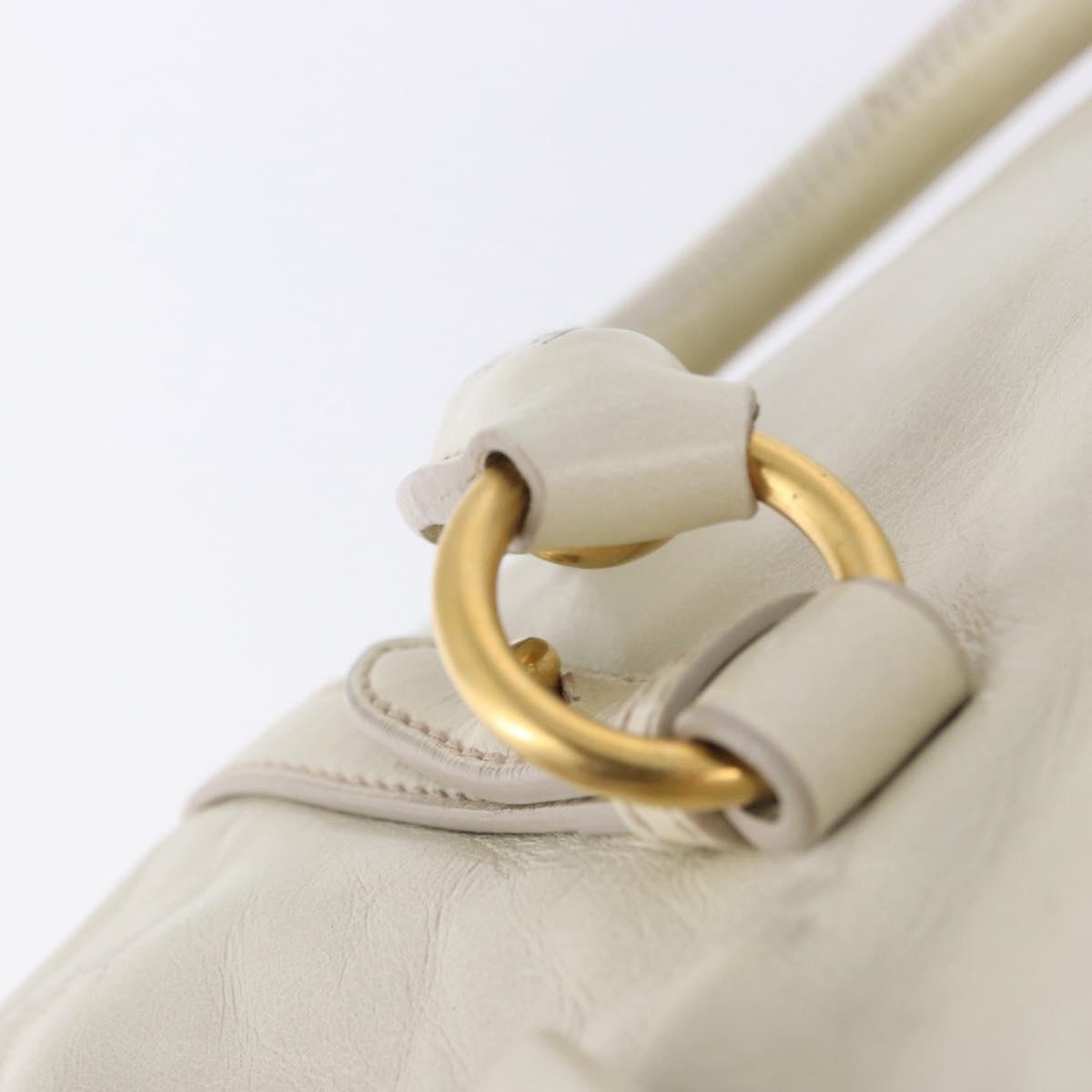 Miu Miu Side Ribbon Hand Bag Leather 2way White Gold Auth am12582V