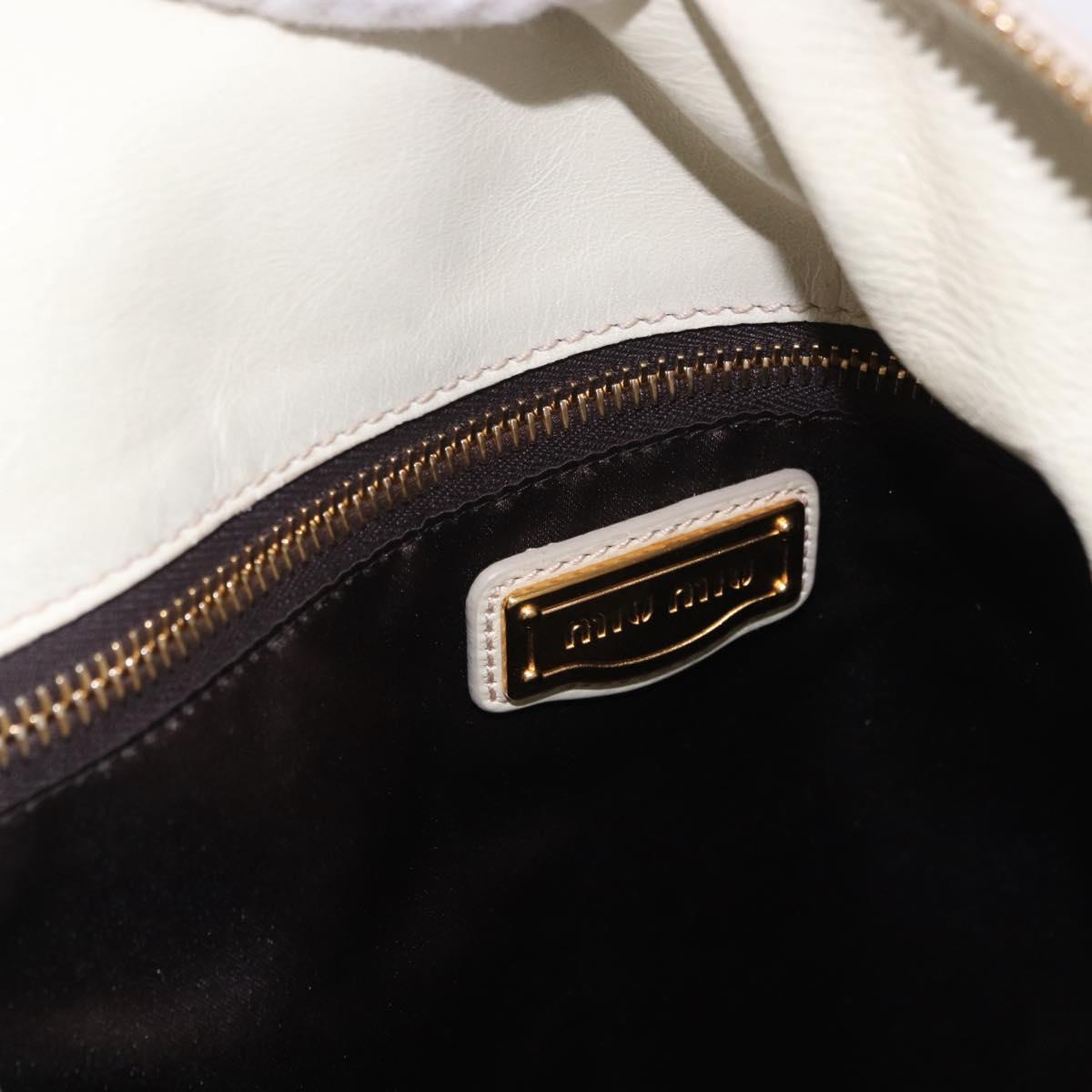 Miu Miu Side Ribbon Hand Bag Leather 2way White Gold Auth am12582V