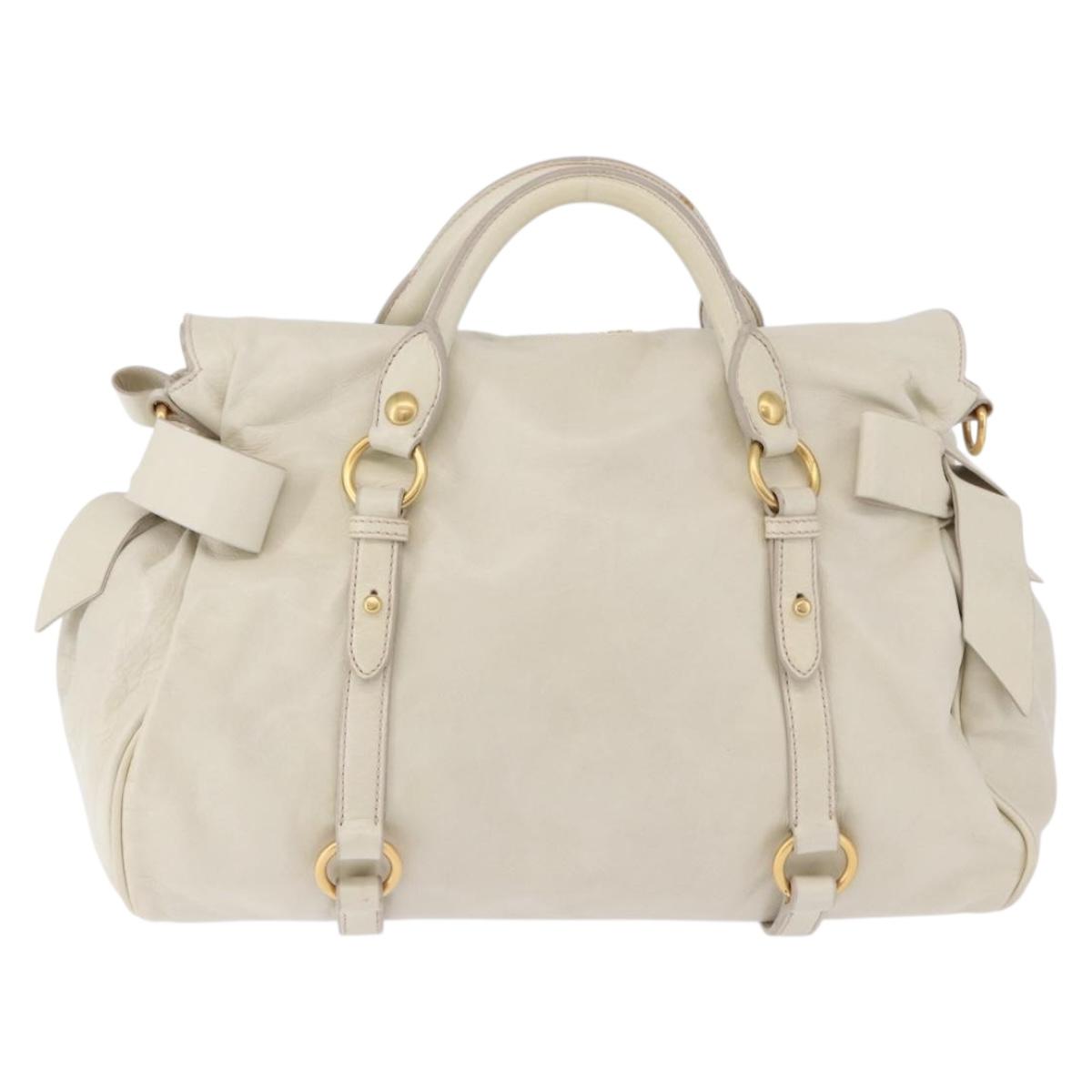 Miu Miu Side Ribbon Hand Bag Leather 2way White Gold Auth am12582V