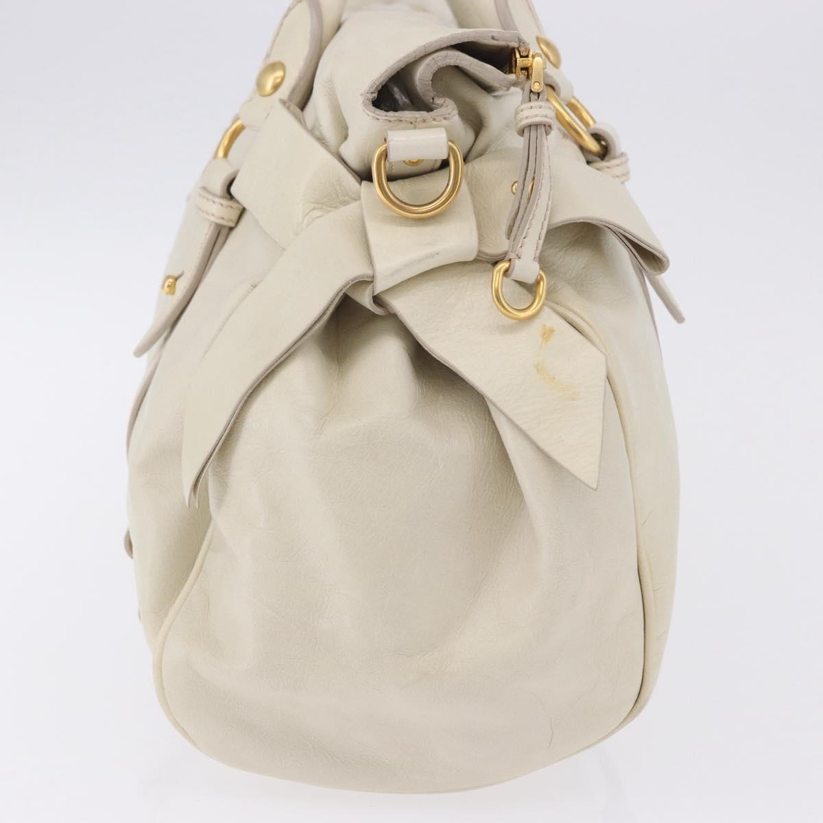 Miu Miu Side Ribbon Hand Bag Leather 2way White Gold Auth am12582V