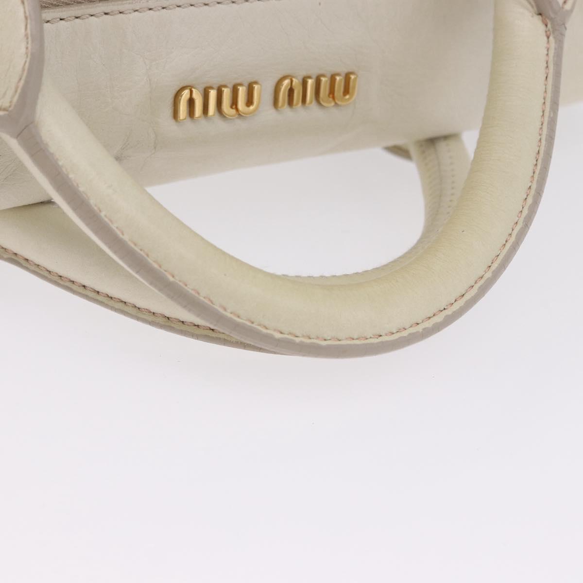 Miu Miu Side Ribbon Hand Bag Leather 2way White Gold Auth am12582V