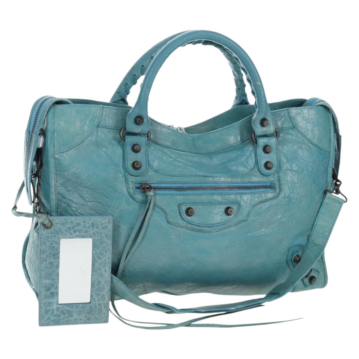 BALENCIAGA The City Hand Bag Leather 2way Light Blue 115748 Auth am12583V