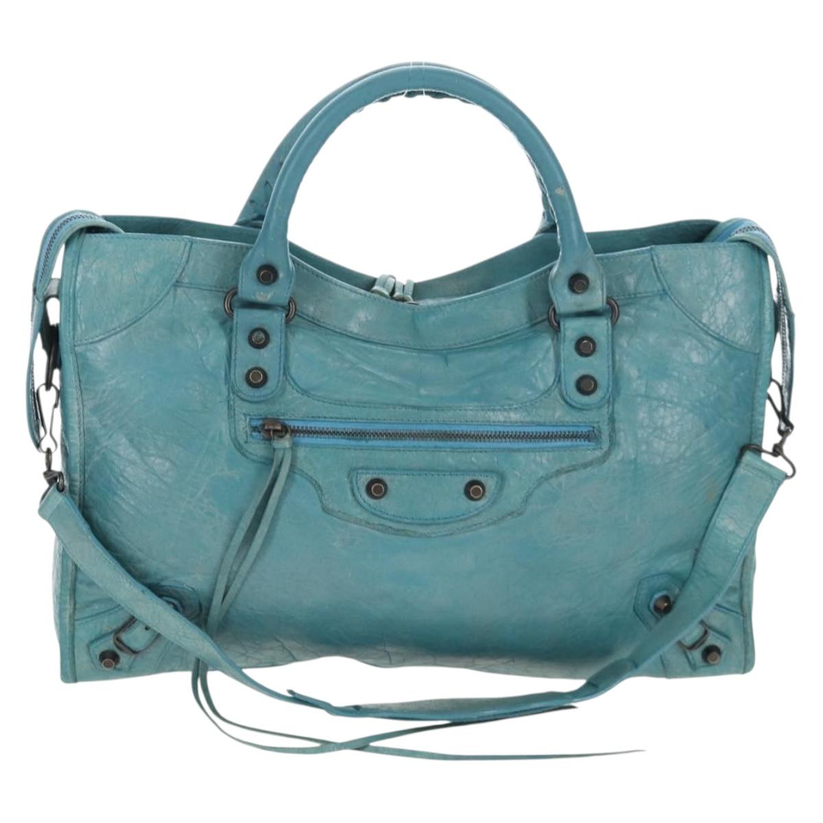 BALENCIAGA The City Hand Bag Leather 2way Light Blue 115748 Auth am12583V