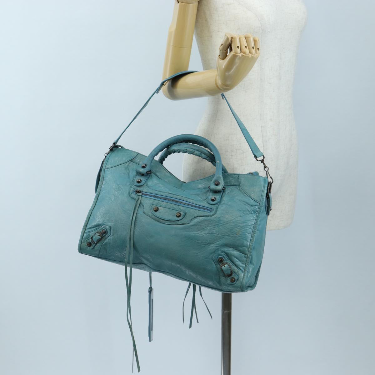 BALENCIAGA The City Hand Bag Leather 2way Light Blue 115748 Auth am12583V