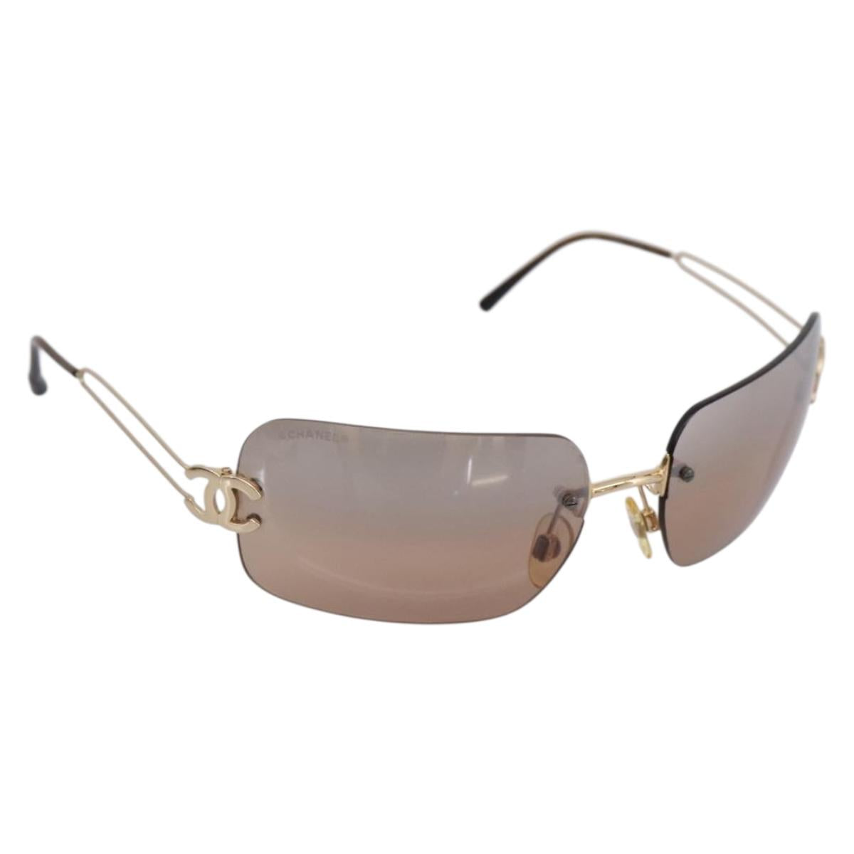 CHANEL CC Rimless Sunglasses metal Brown CC Auth am12584M