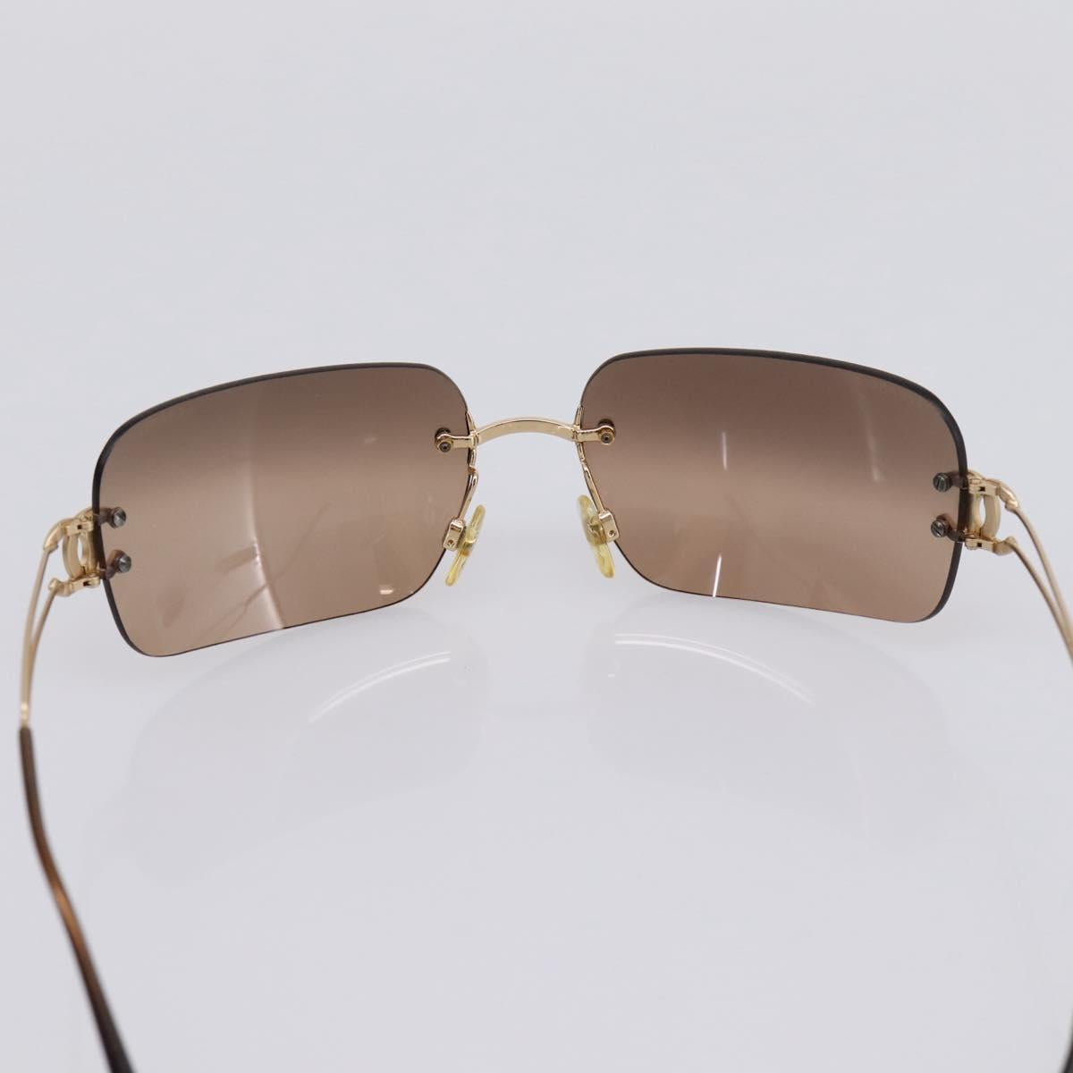 CHANEL CC Rimless Sunglasses metal Brown CC Auth am12584M