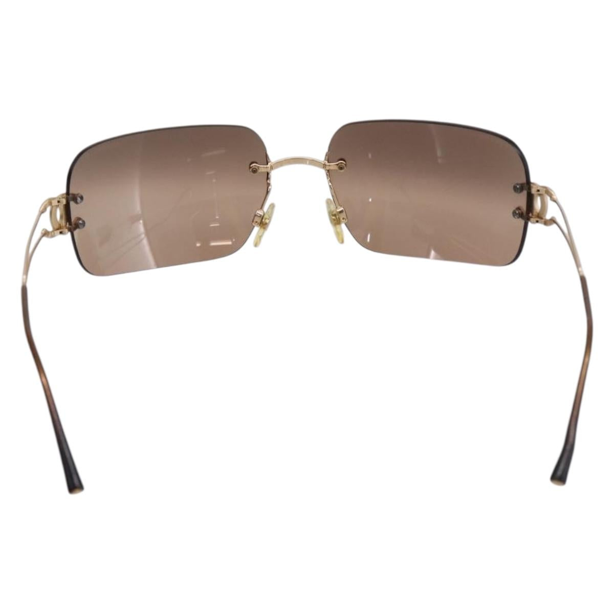 CHANEL CC Rimless Sunglasses metal Brown CC Auth am12584M