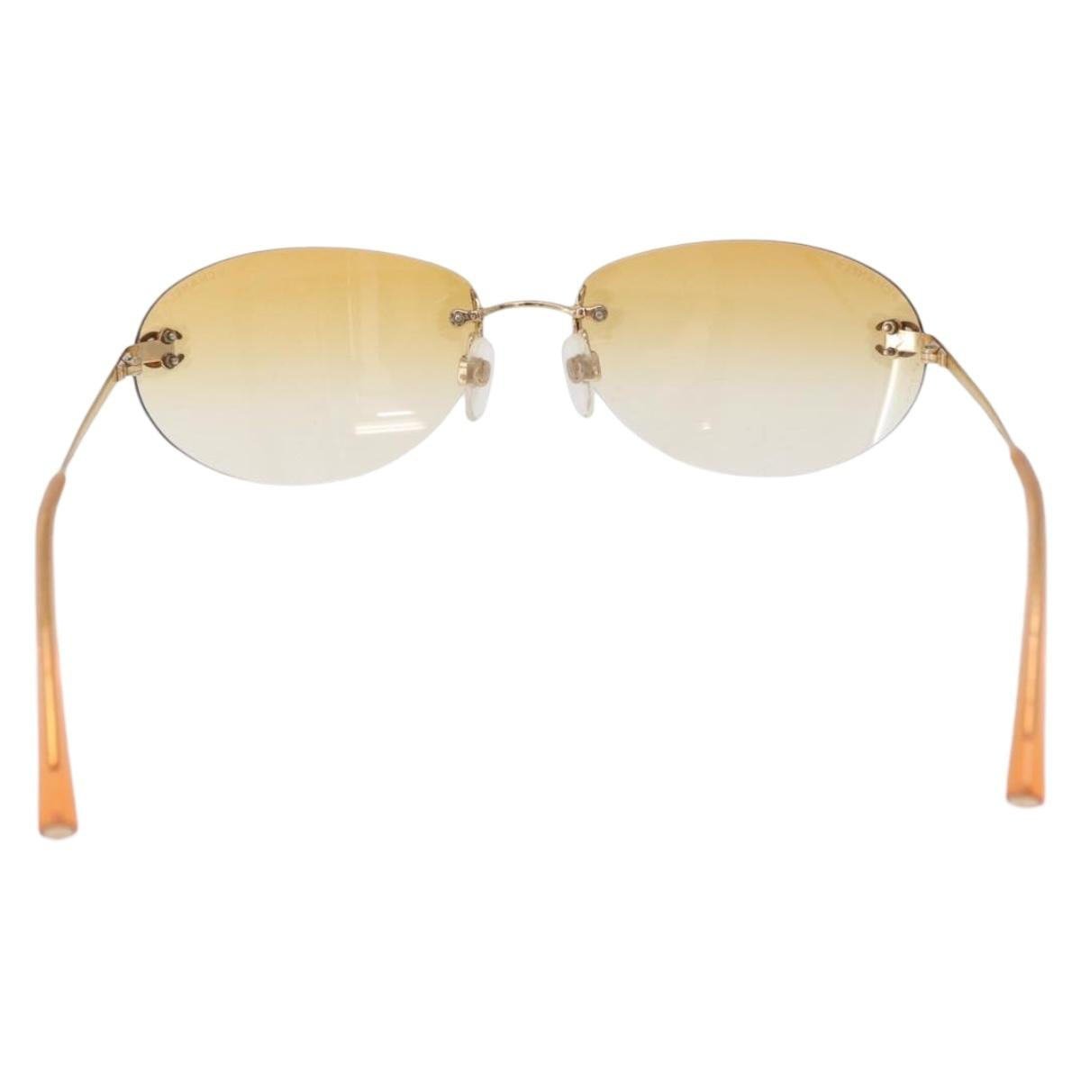 CHANEL CC Rimless Sunglasses metal Orange CC Auth am12585M