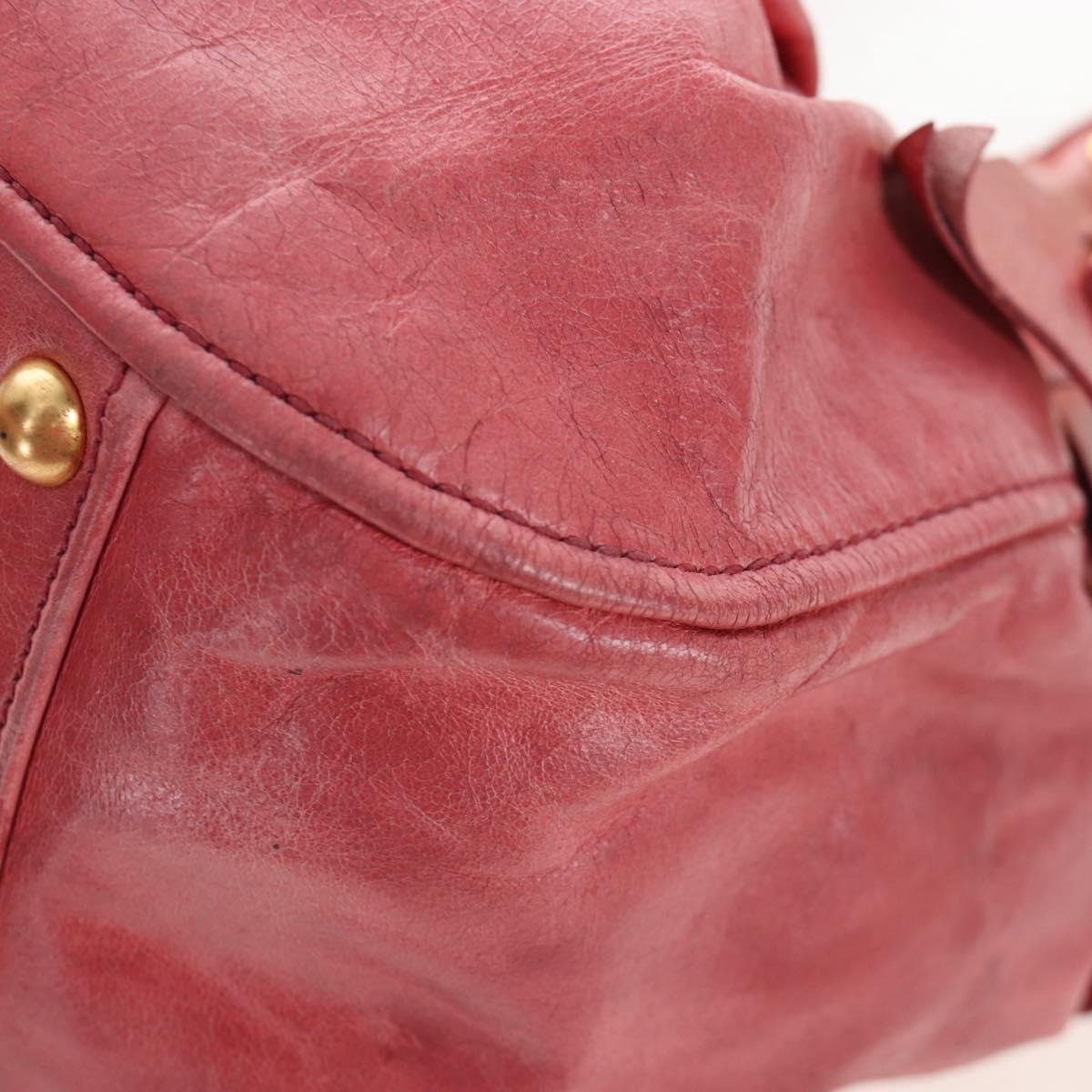 Miu Miu Side Ribbon Hand Bag Leather 2way Pink Gold Auth am12586V