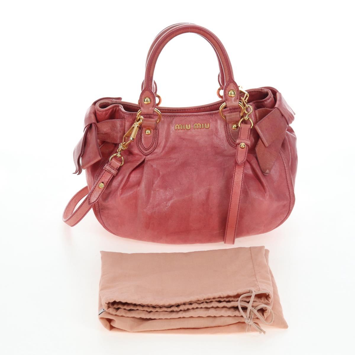 Miu Miu Side Ribbon Hand Bag Leather 2way Pink Gold Auth am12586V