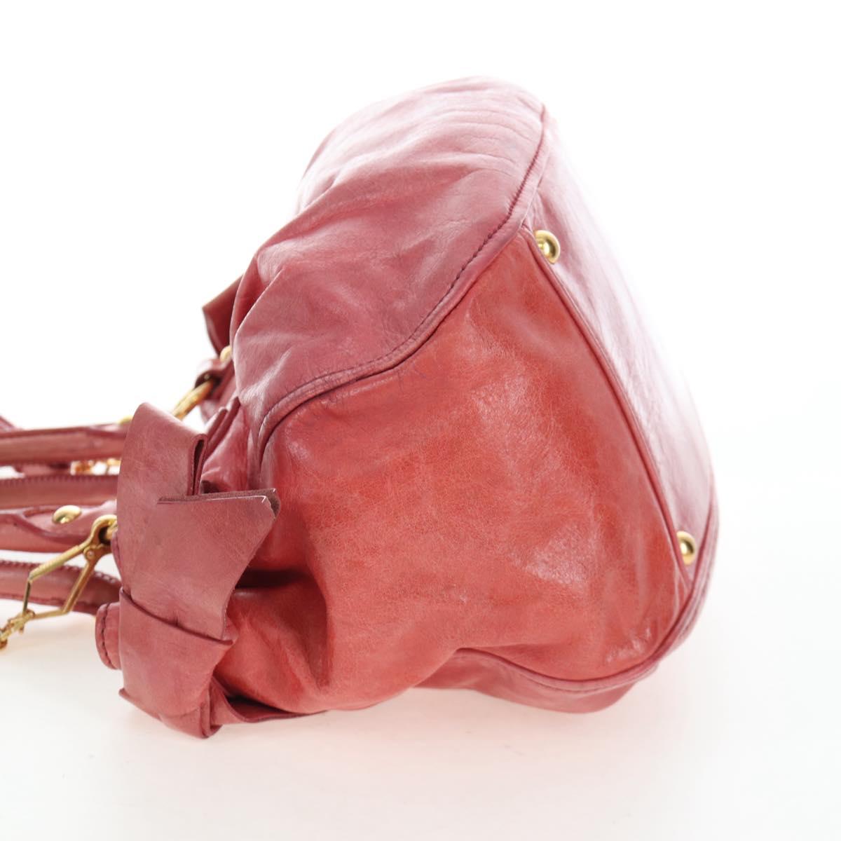 Miu Miu Side Ribbon Hand Bag Leather 2way Pink Gold Auth am12586V