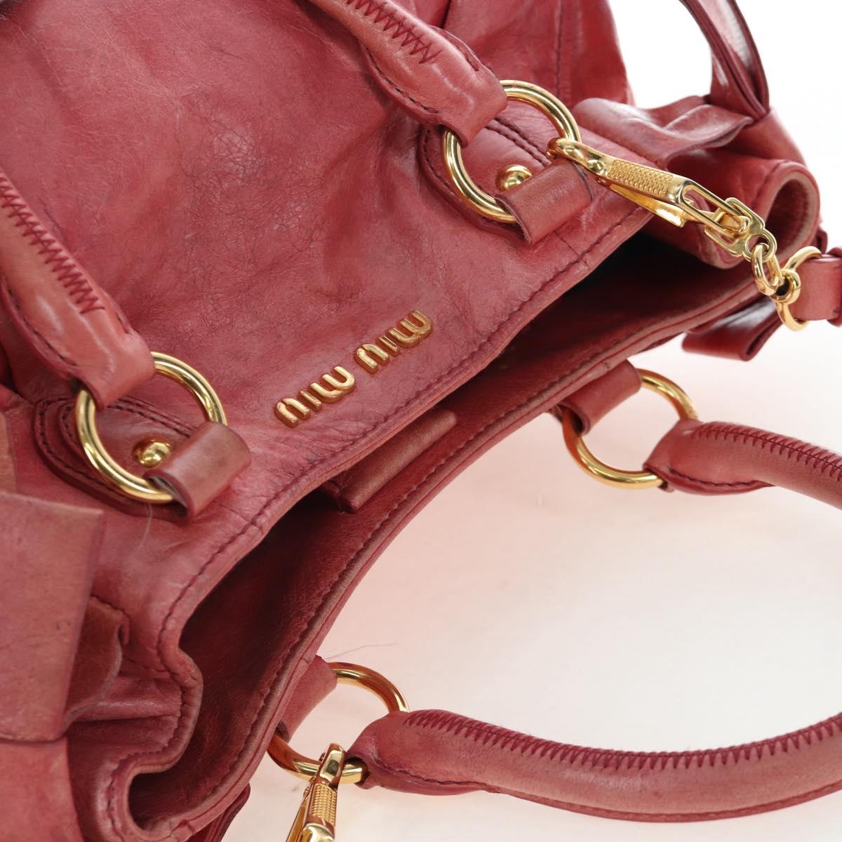 Miu Miu Side Ribbon Hand Bag Leather 2way Pink Gold Auth am12586V