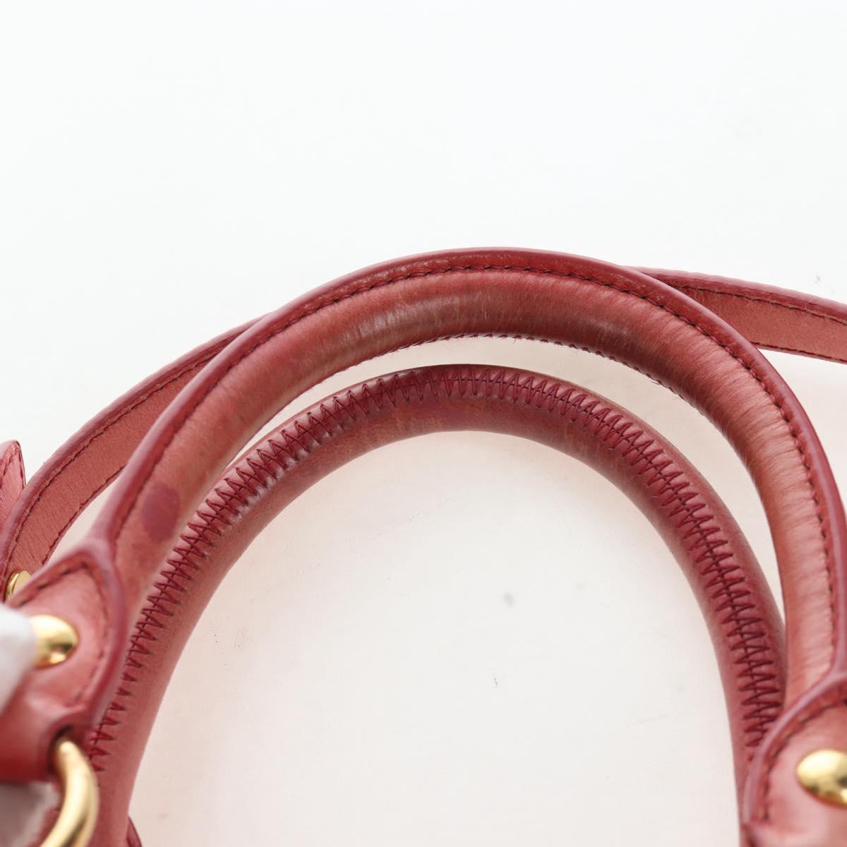 Miu Miu Side Ribbon Hand Bag Leather 2way Pink Gold Auth am12586V